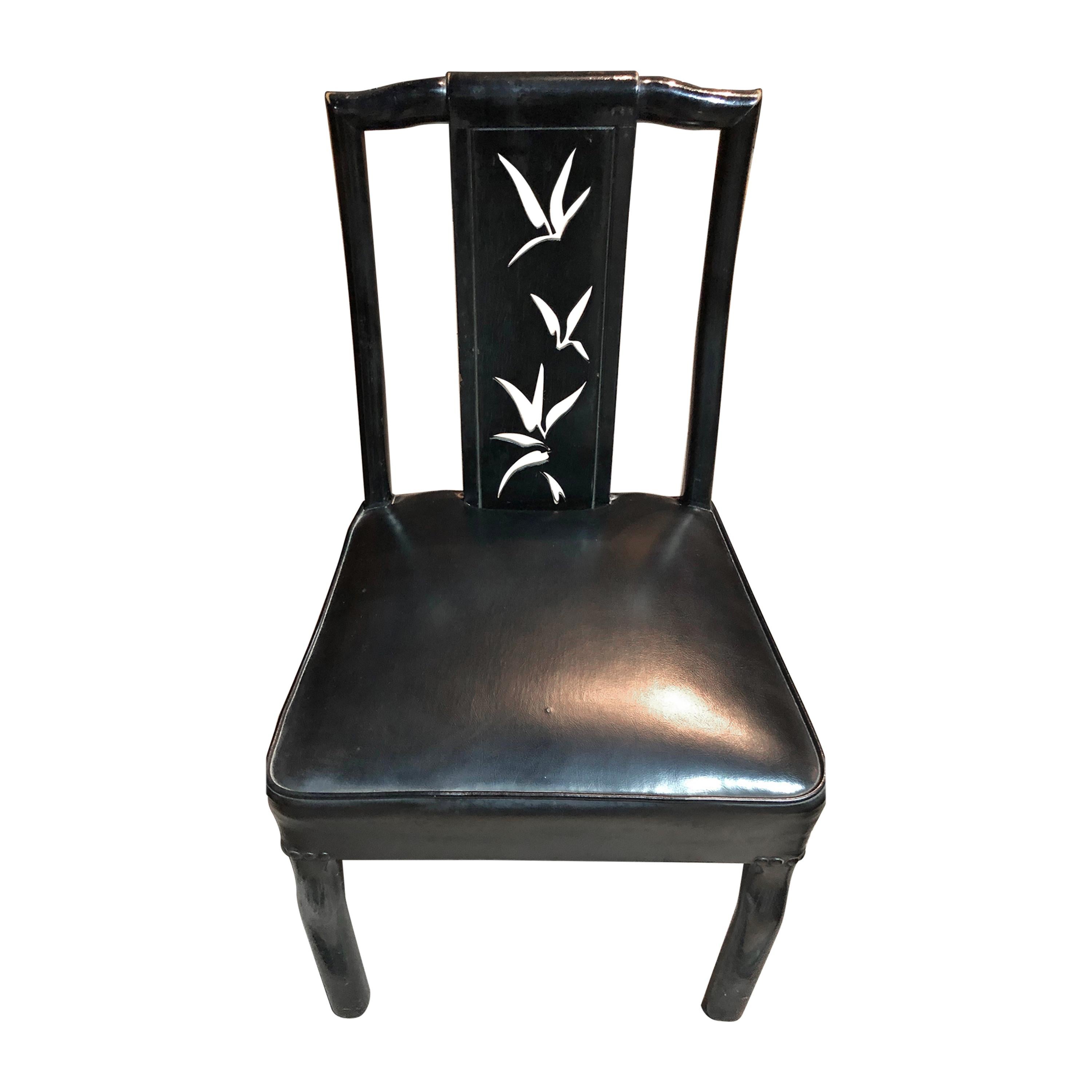 James Mont Black Asian Modern Lacquer Side Chair