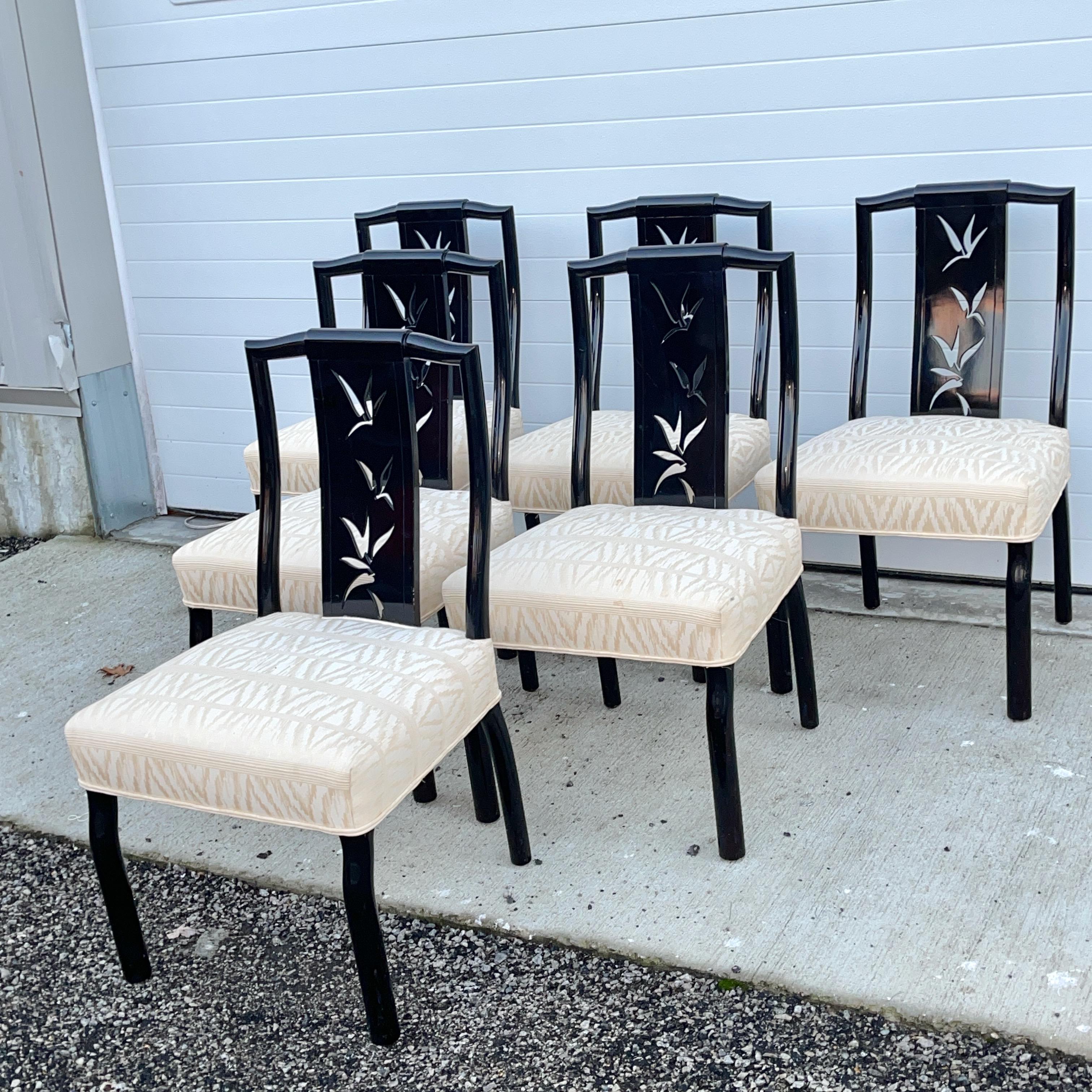 Mid-Century Modern James Mont Black Lacquer Dining Chairs - Set of 6 For Sale