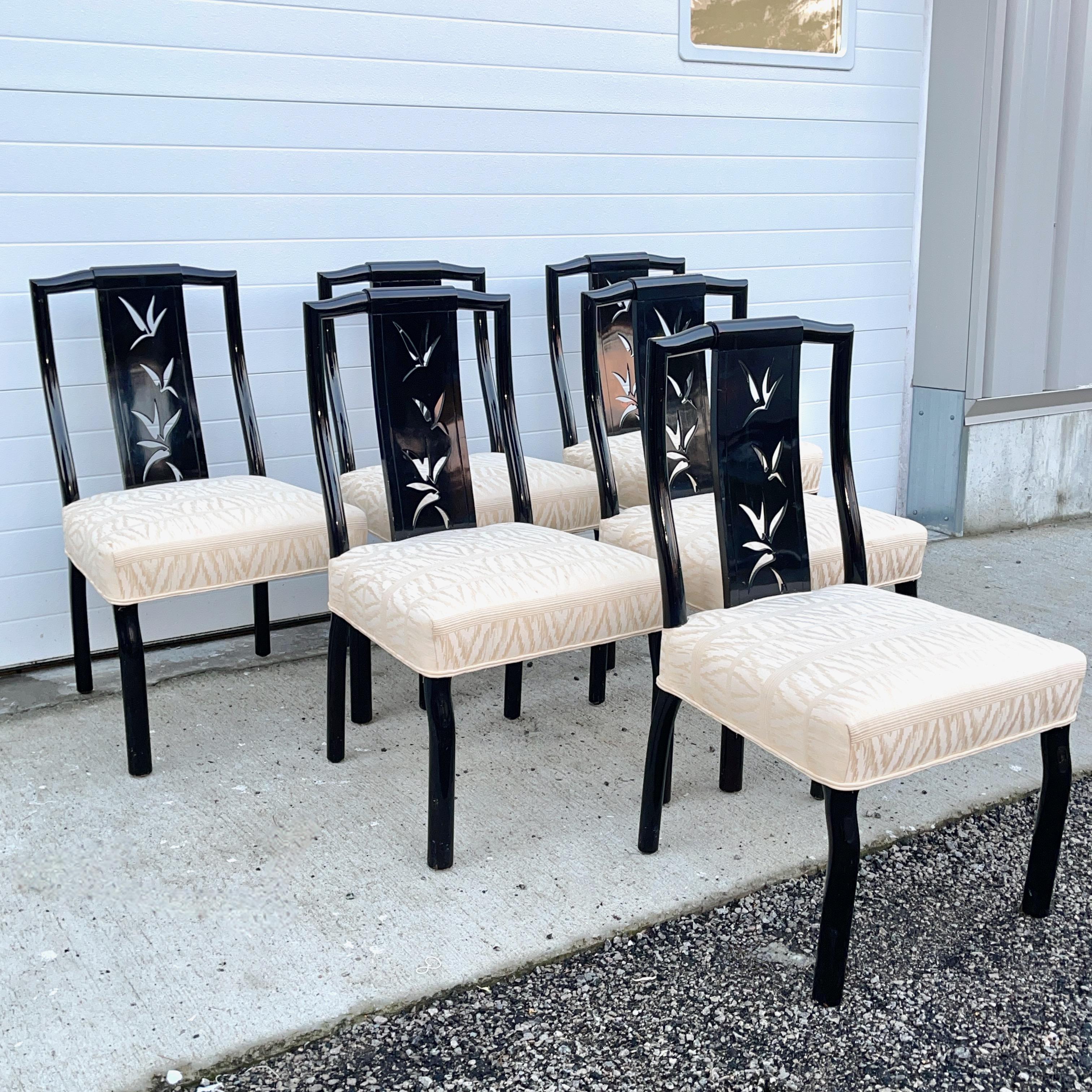 American James Mont Black Lacquer Dining Chairs - Set of 6 For Sale