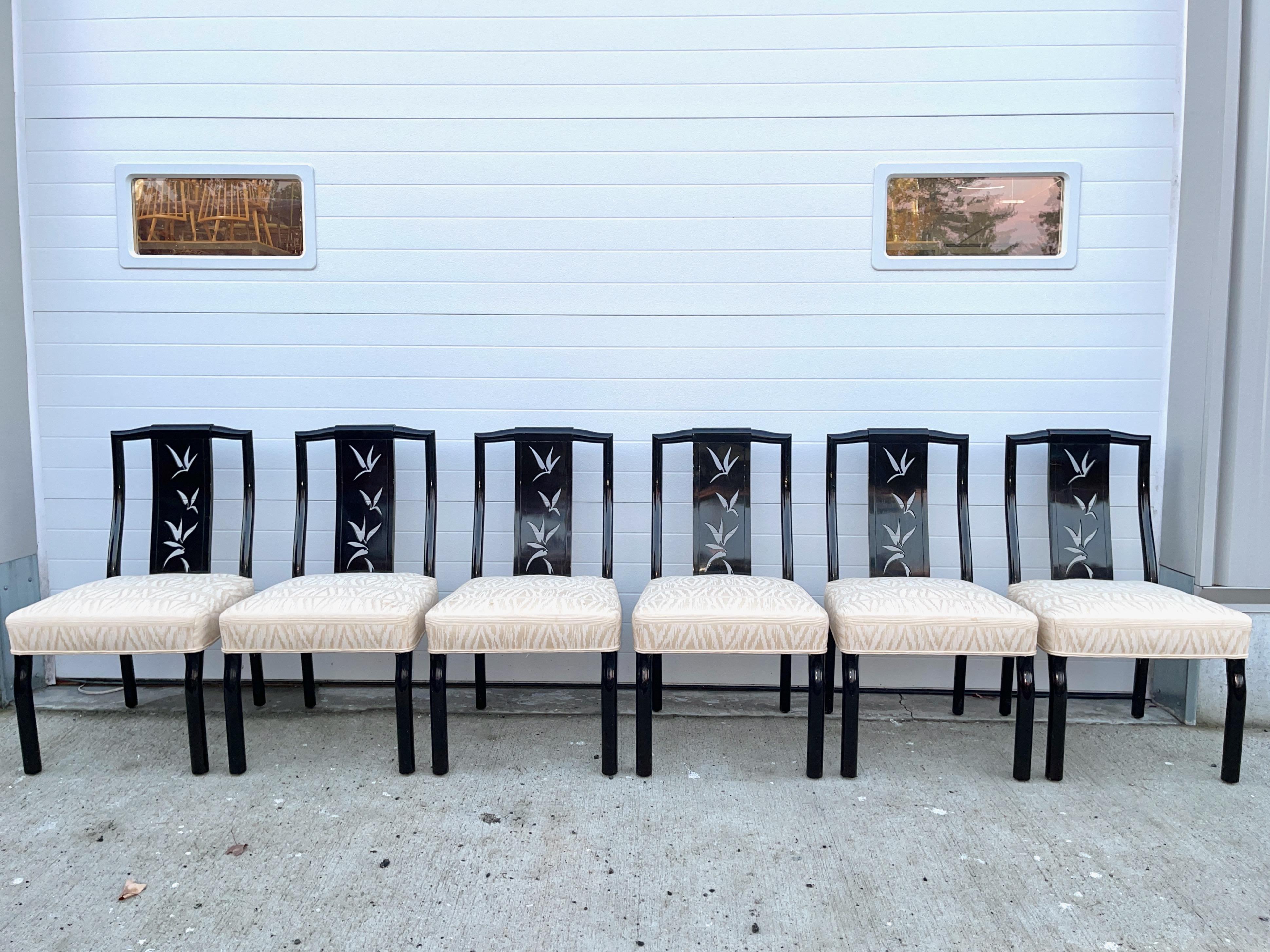 Lacquered James Mont Black Lacquer Dining Chairs - Set of 6 For Sale