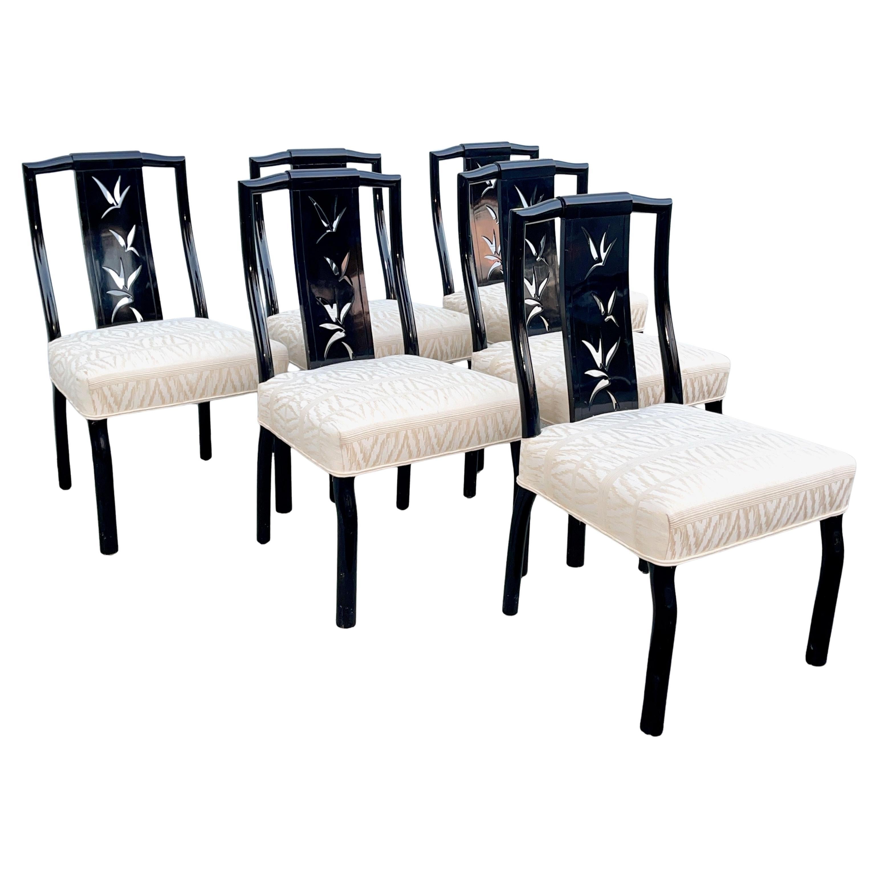 James Mont Black Lacquer Dining Chairs - Set of 6 For Sale