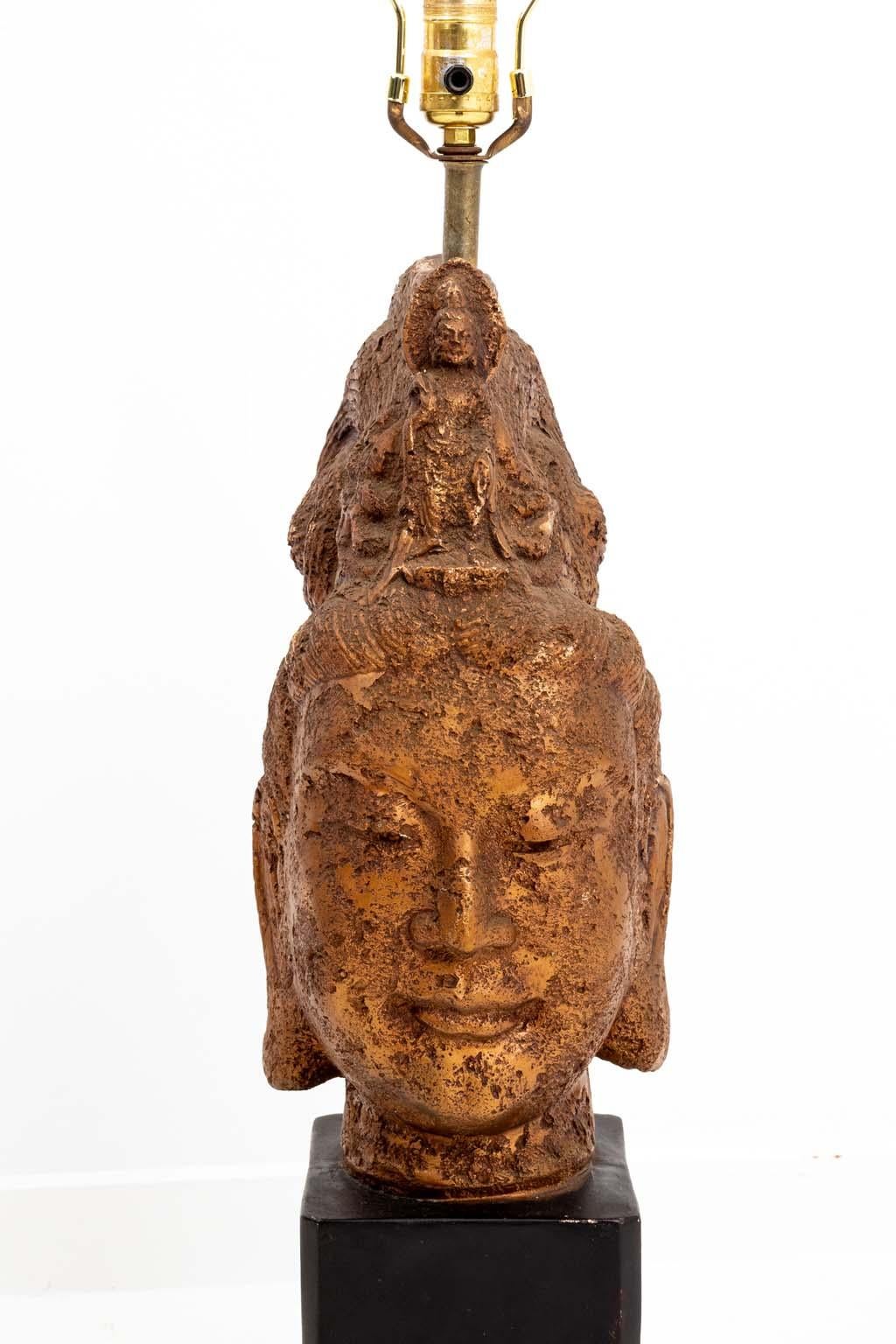James Mont Buddha Head Lamp with original gilt finish, rewired.
