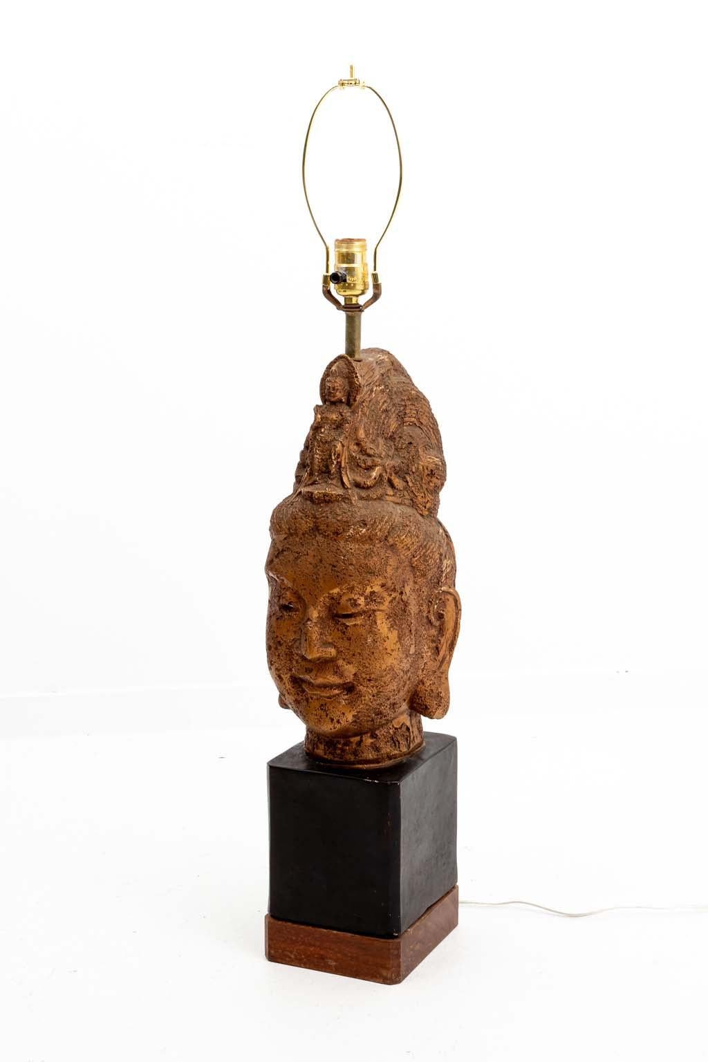 Plaster James Mont Buddha Head Lamp For Sale