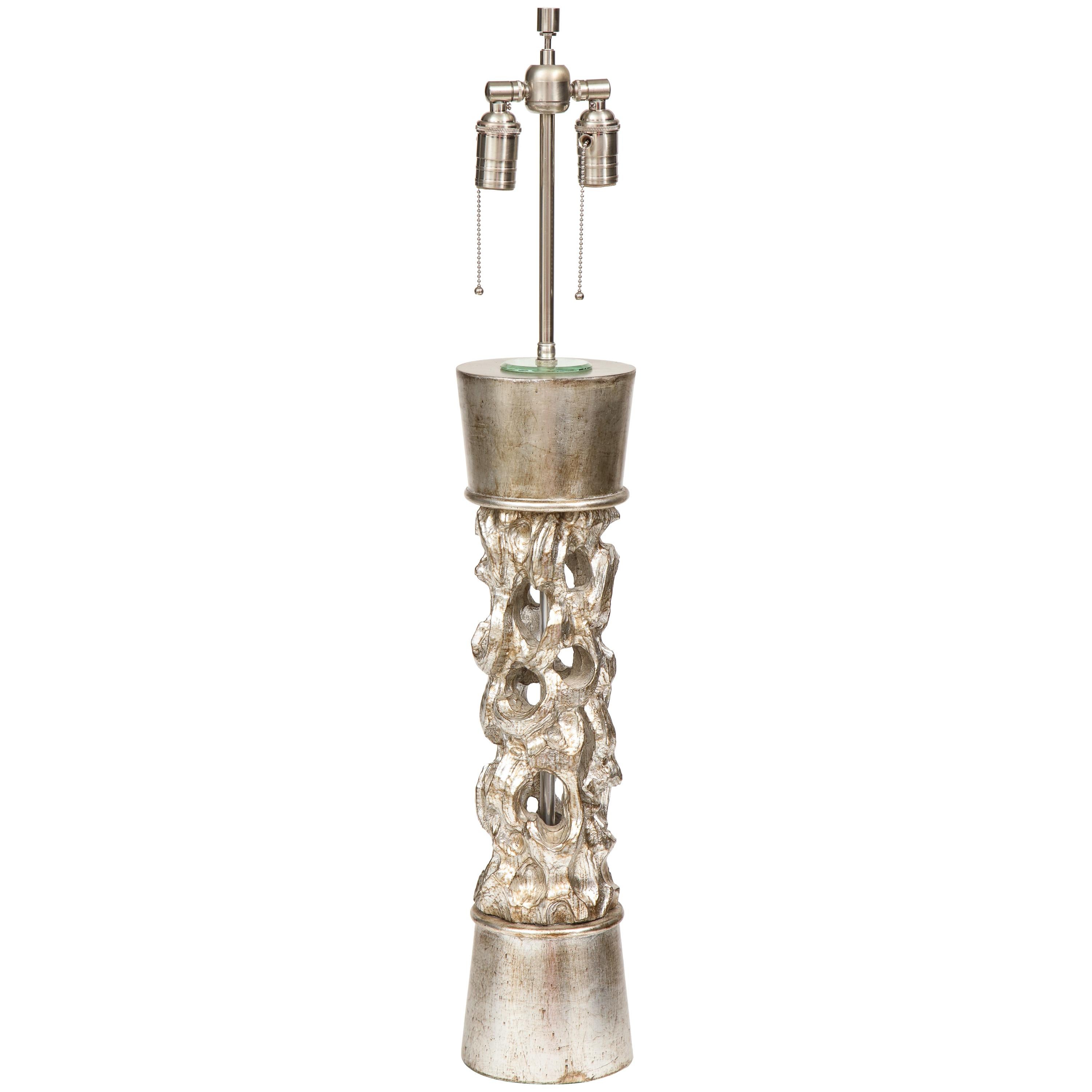 James Mont Carved, Silvered Column Lamp