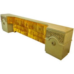 James Mont Cerused King Size Bed Headboard with Integrated Nightstands