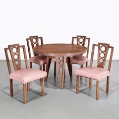 James Mont Cerused Oak Round Table and Four Chairs