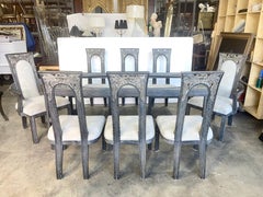 James Mont Cerused Oak Dining Table and 8 Chairs