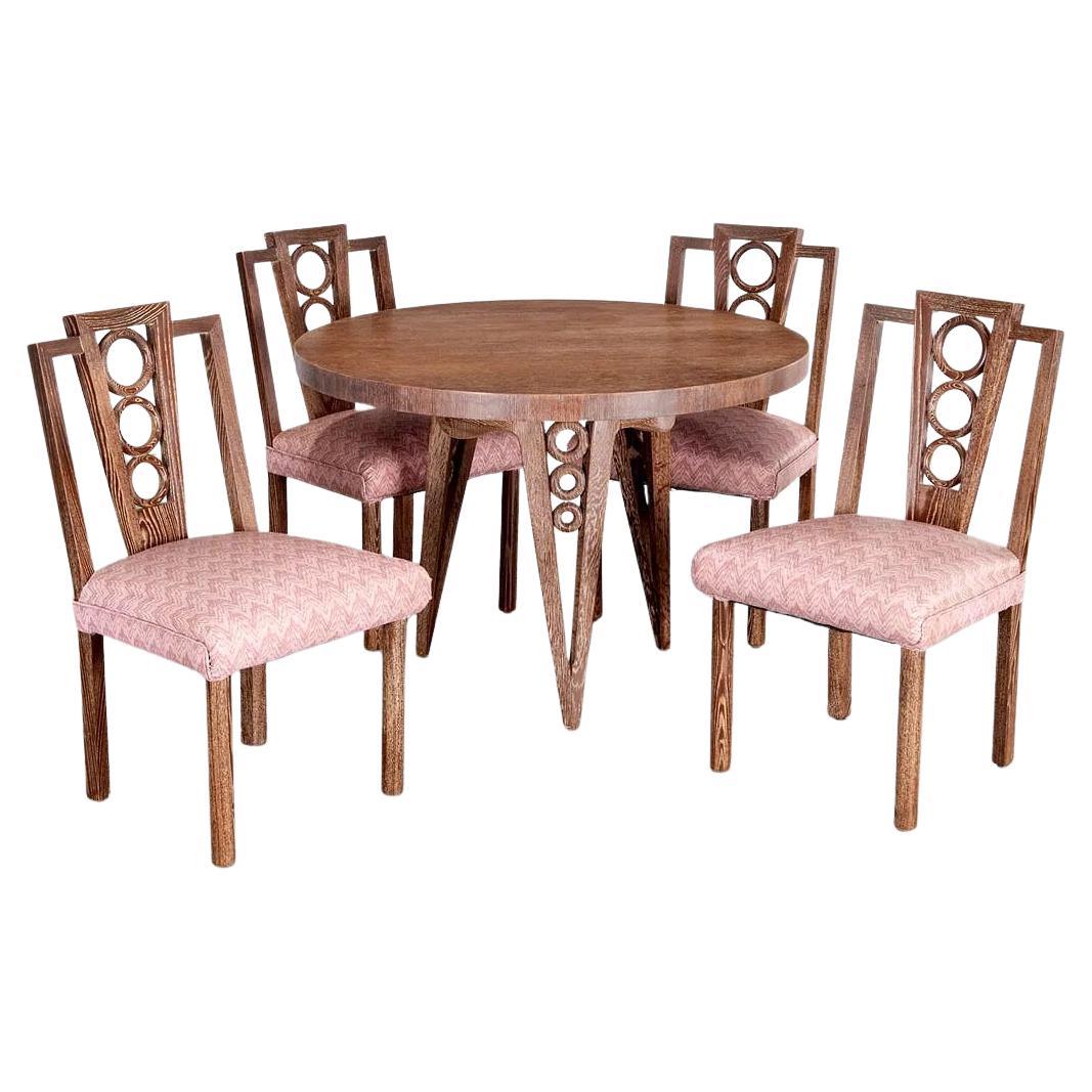 James Mont Cerused Oak Round Table and Four Chairs For Sale