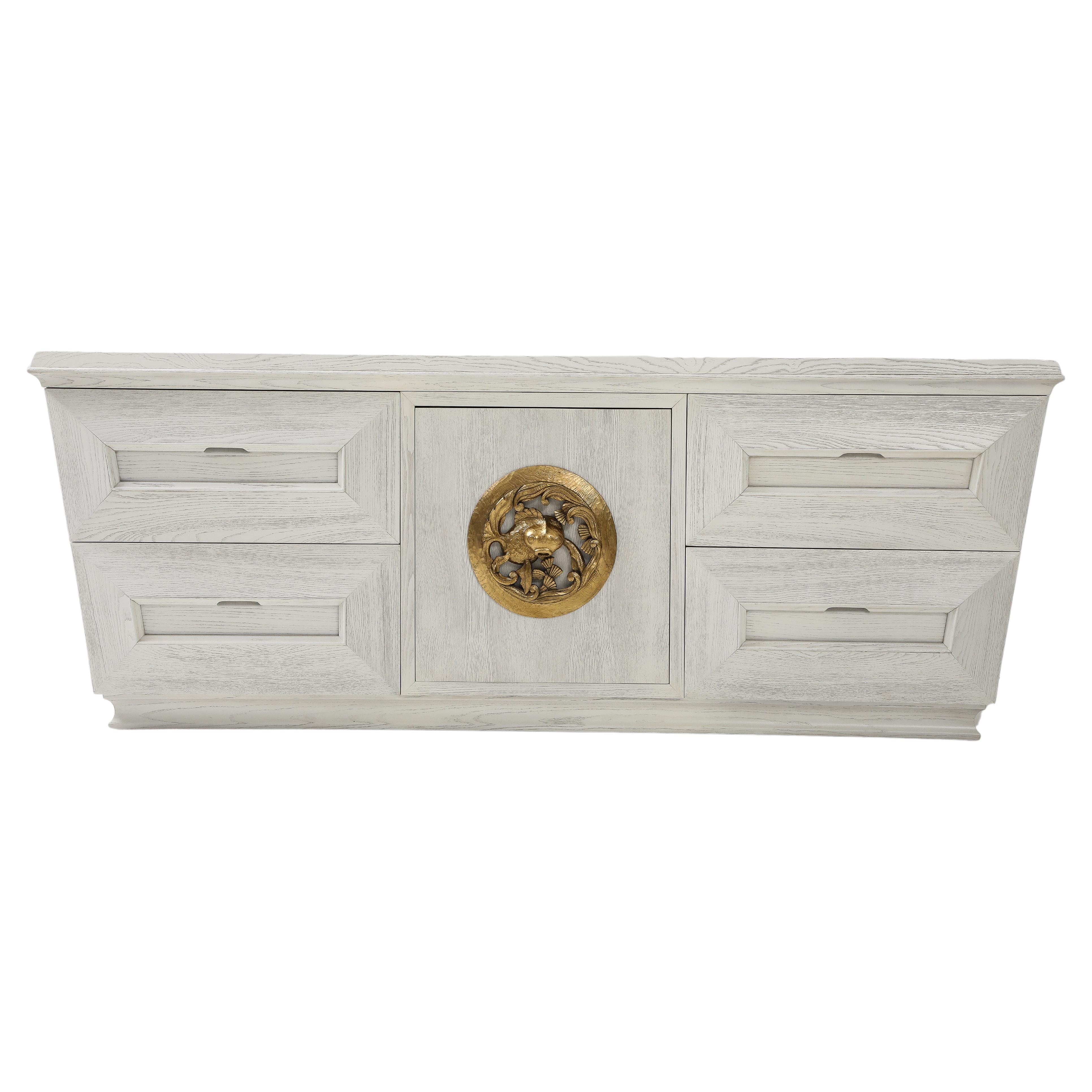 Credenza KOI de roble peinado James Mont, Firmada