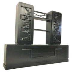 James Mont Console Cabinet Black with Greek Key Meander (signed) 1950