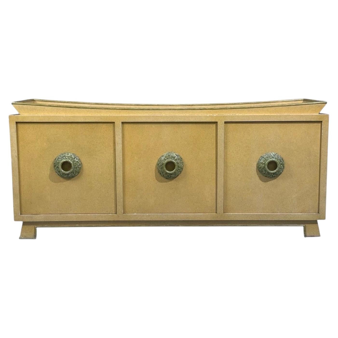 James Mont, Credenza, Yellow Painted Wood, USA, 1950s For Sale