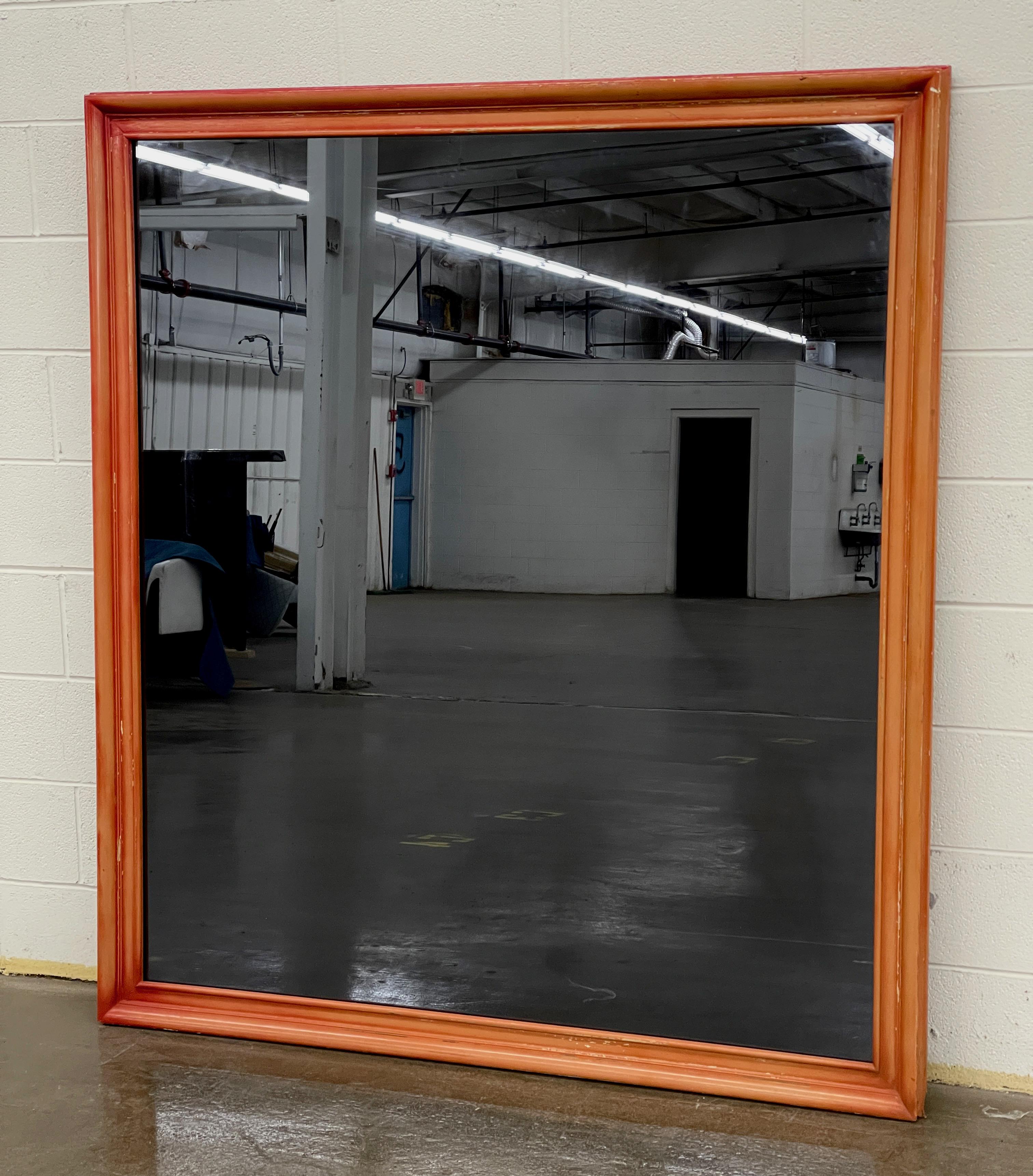 James Mont Dark Tinted Mirror in Cinnabar Lacquer Frame In Good Condition For Sale In Hanover, MA