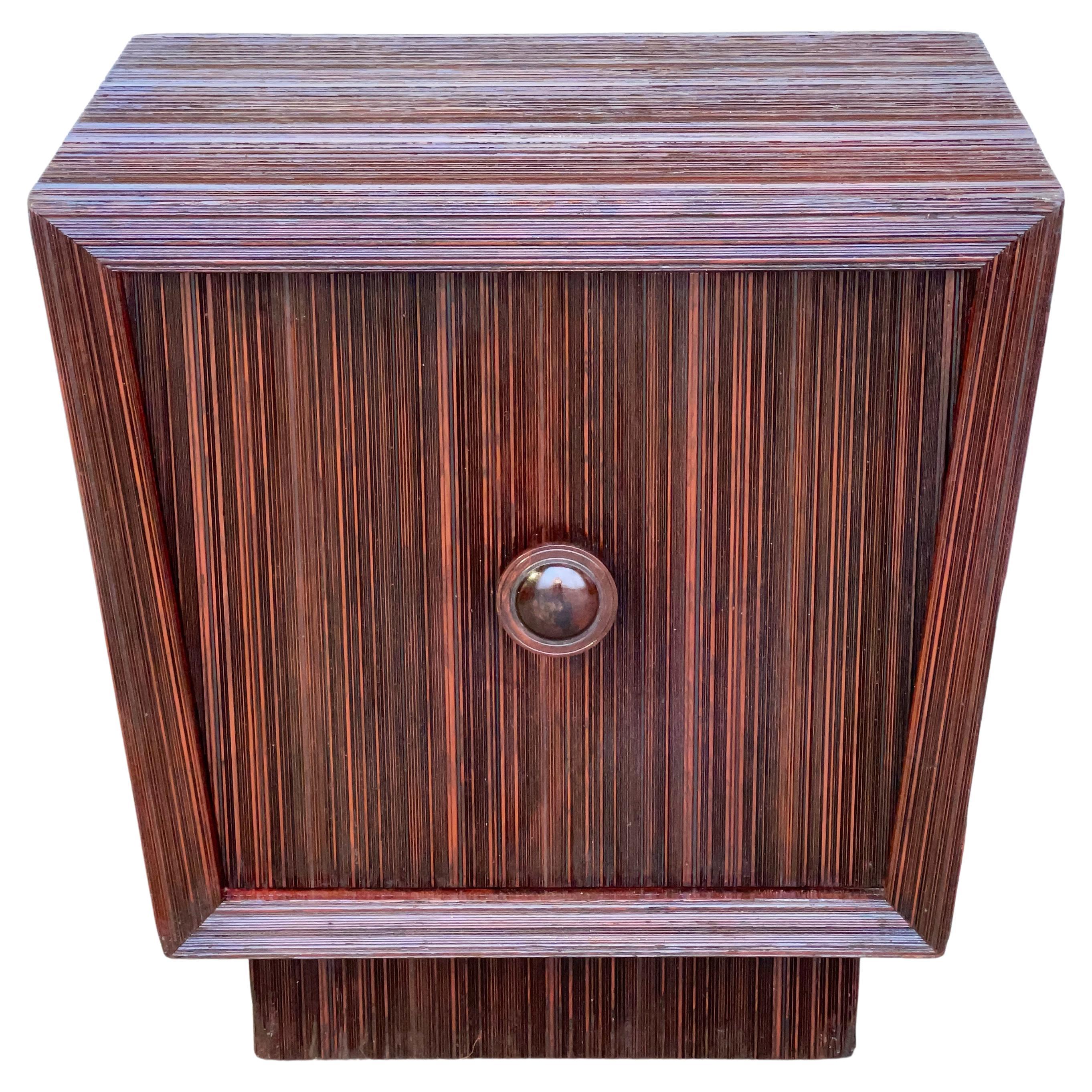 James Mont Design, Signed, Pencil Reed Trapezoidal Cabinet For Sale
