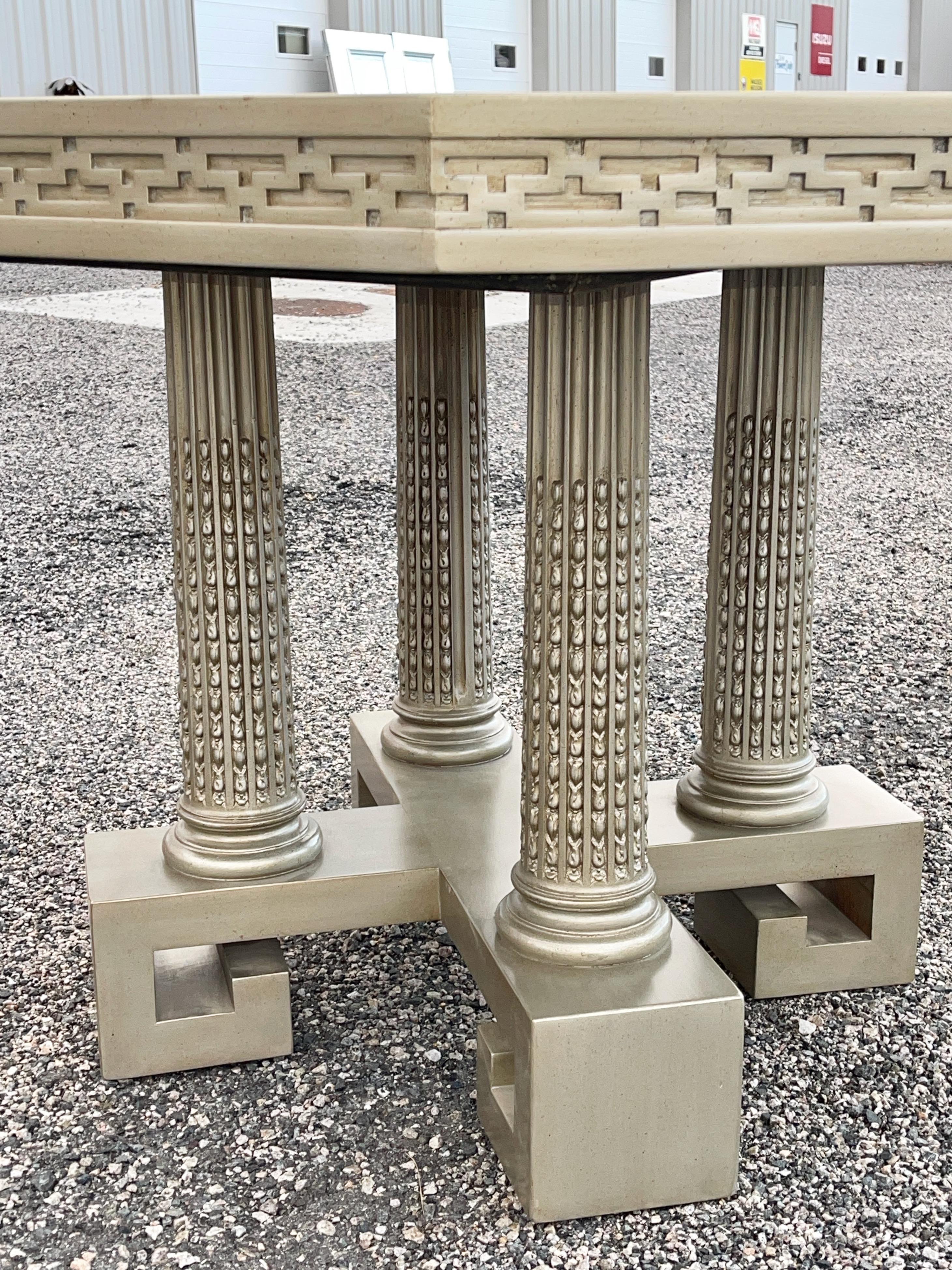 Table de salle à manger Greek Key de James Mont Designs et 10 chaises argentées et vertes en vente 2