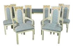 James Mont Dining Set Painted Gilded Mid-Century Modern Eglomise Glass Top Table