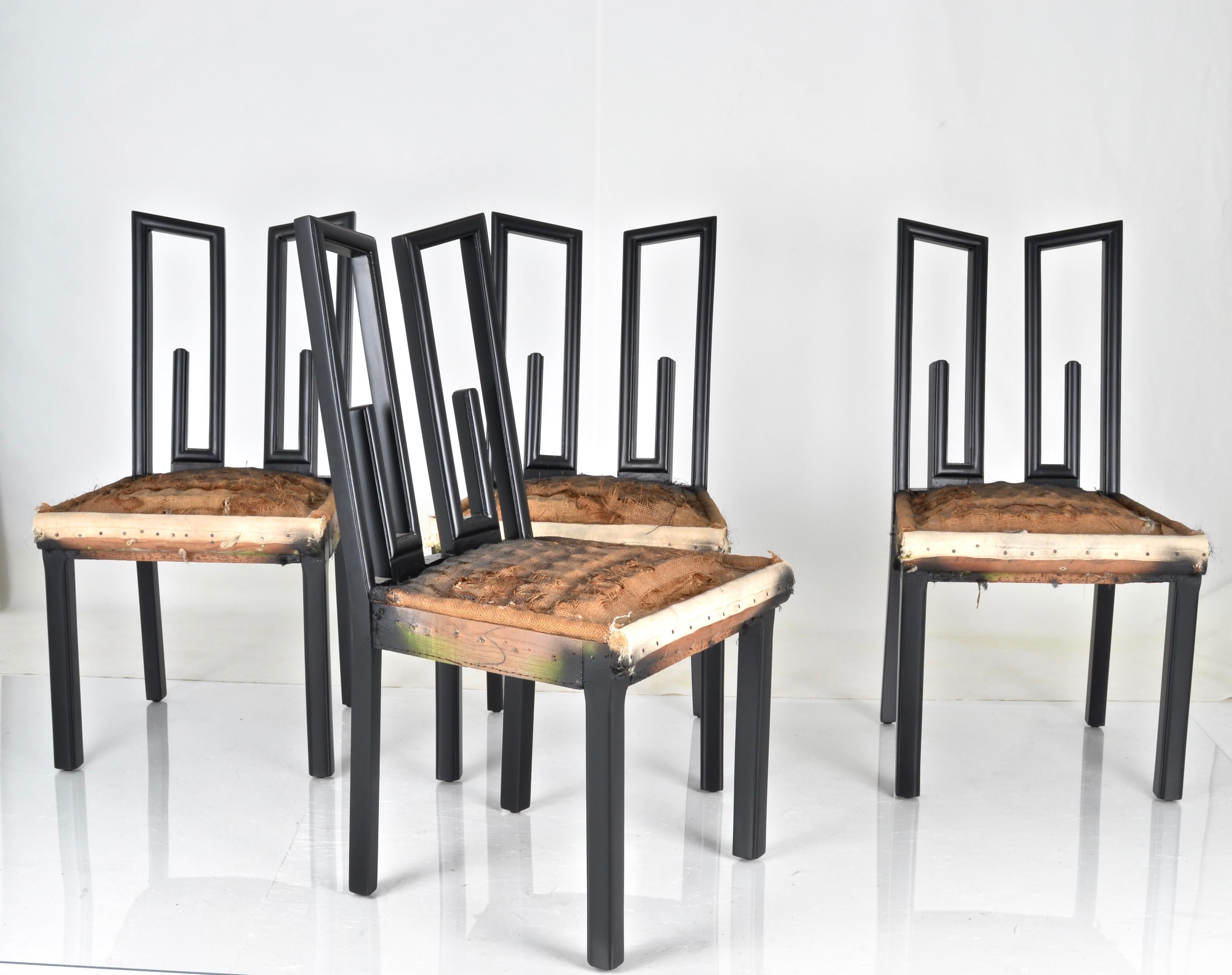James Mont Dining Table and Chairs in Black Lacquer, 1950s 4