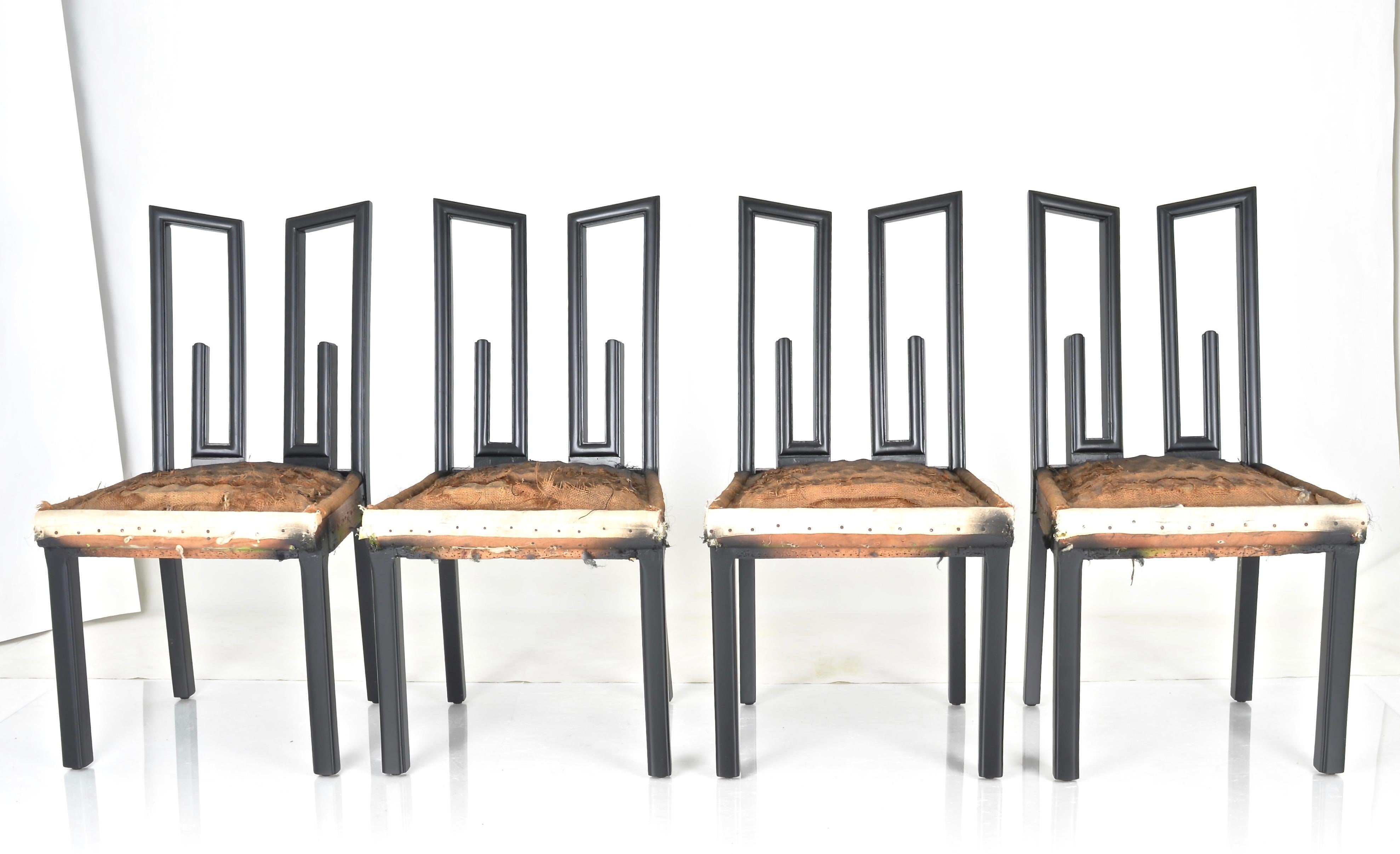 Lacquered James Mont Dining Table and Chairs in Black Lacquer, 1950s
