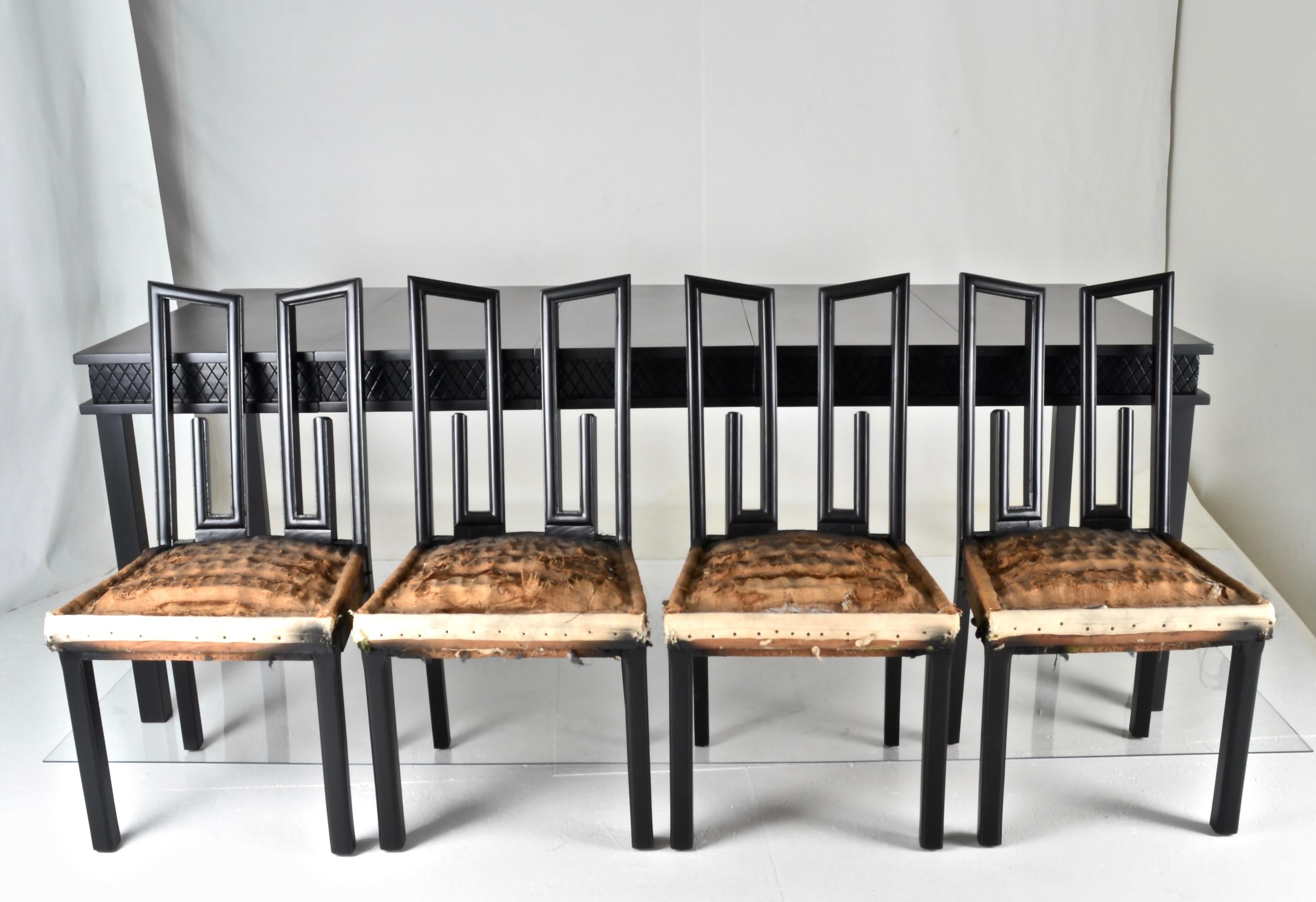 Wood James Mont Dining Table and Chairs in Black Lacquer, 1950s