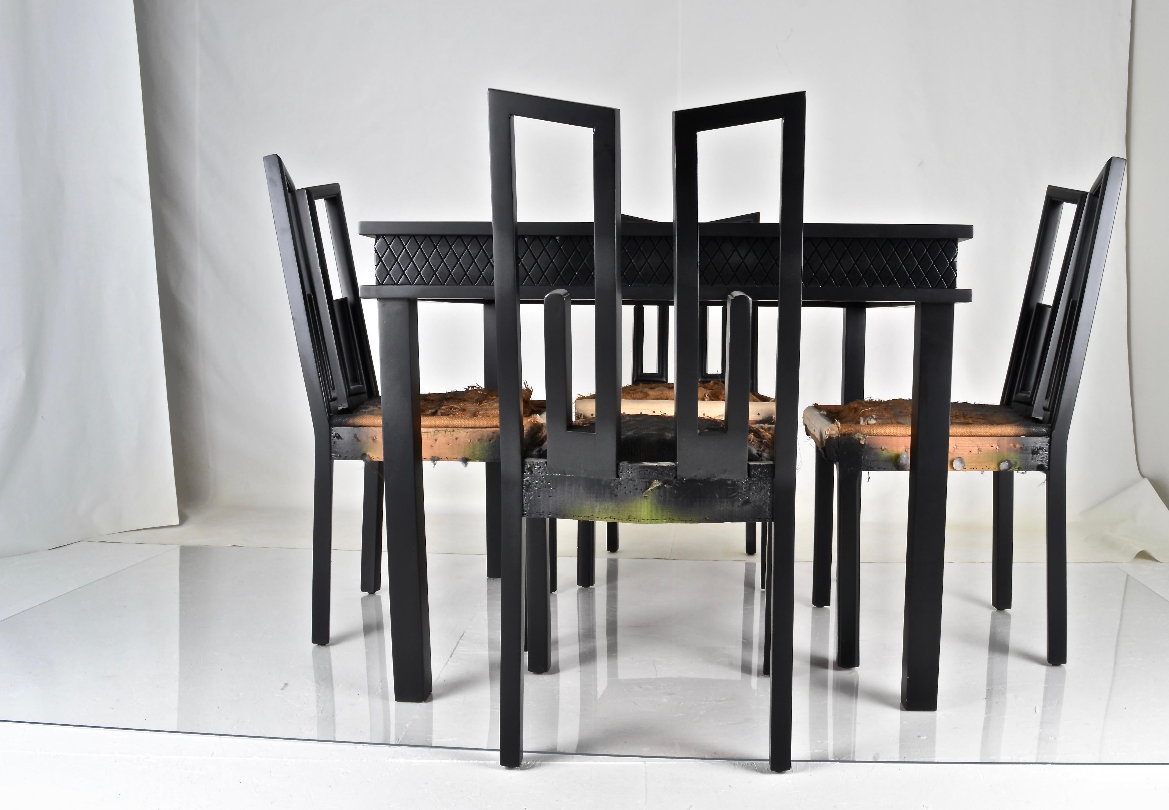 James Mont Dining Table and Chairs in Black Lacquer, 1950s 1