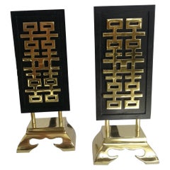 James Mont Fireplace Andirons Brass and Black