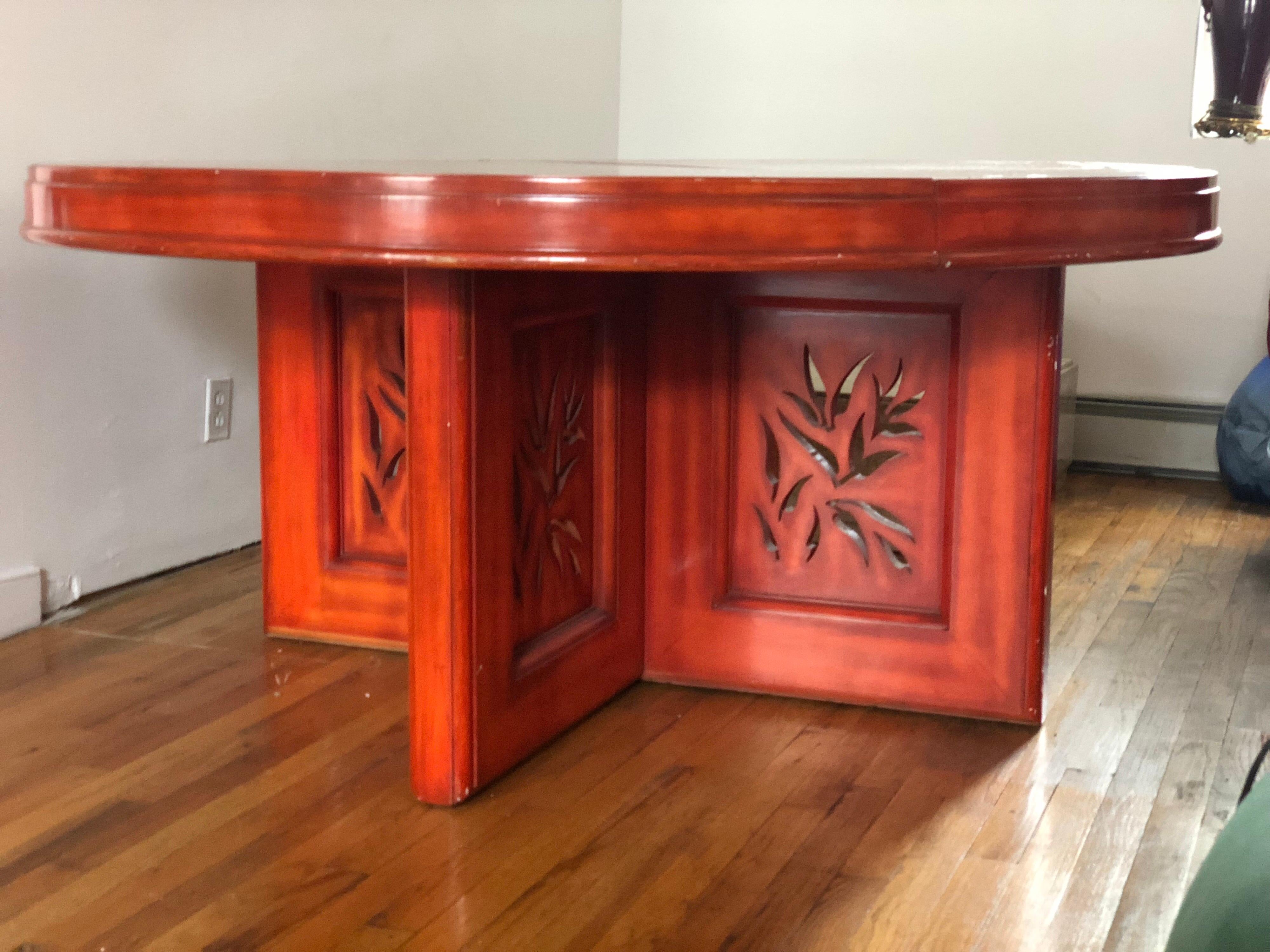 Mid-Century Modern James Mont 'Flame' Cinnabar Lacquered Chinoiserie Dining Table, 1952