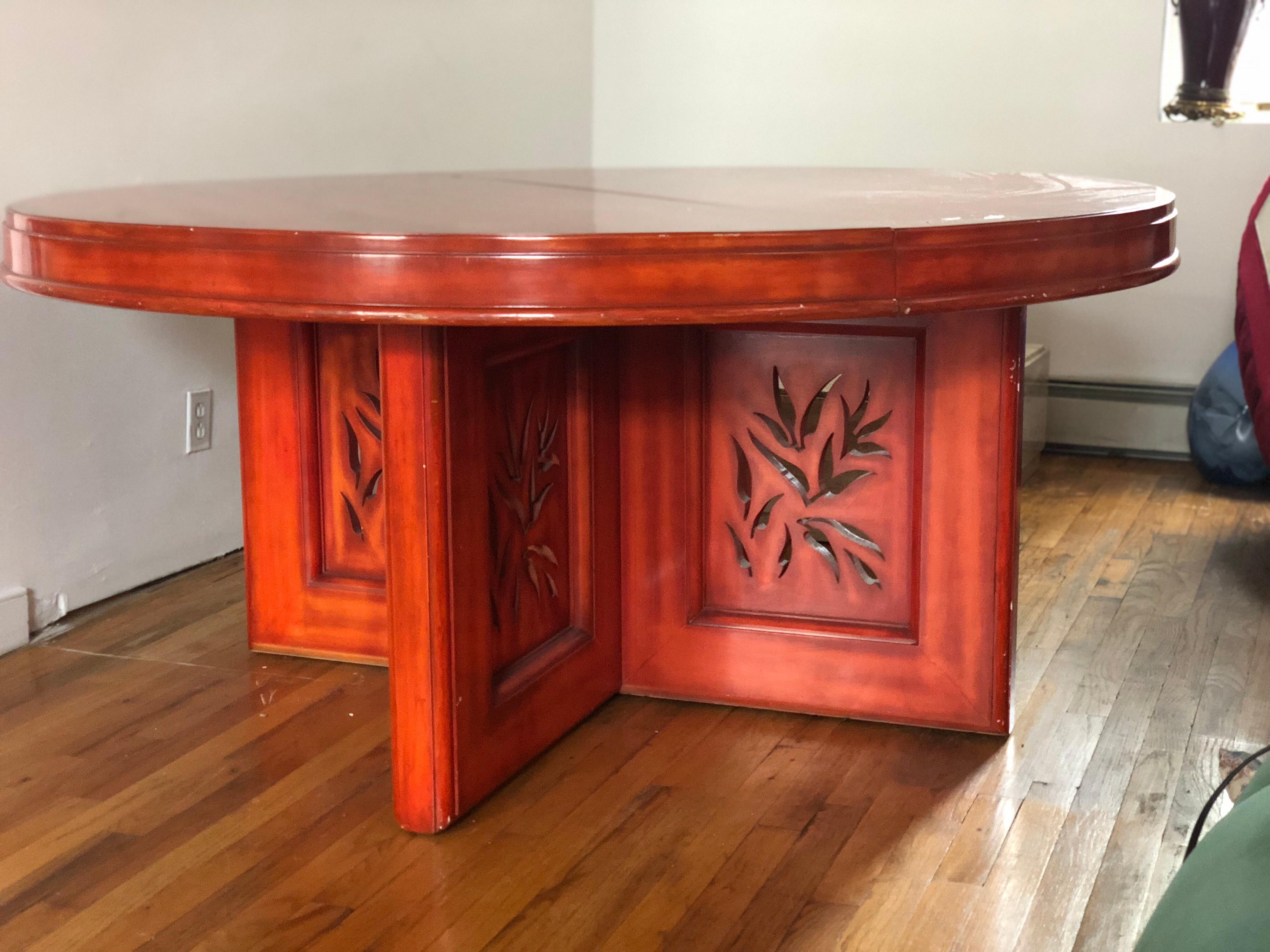 Wood James Mont 'Flame' Cinnabar Lacquered Chinoiserie Dining Table, 1952