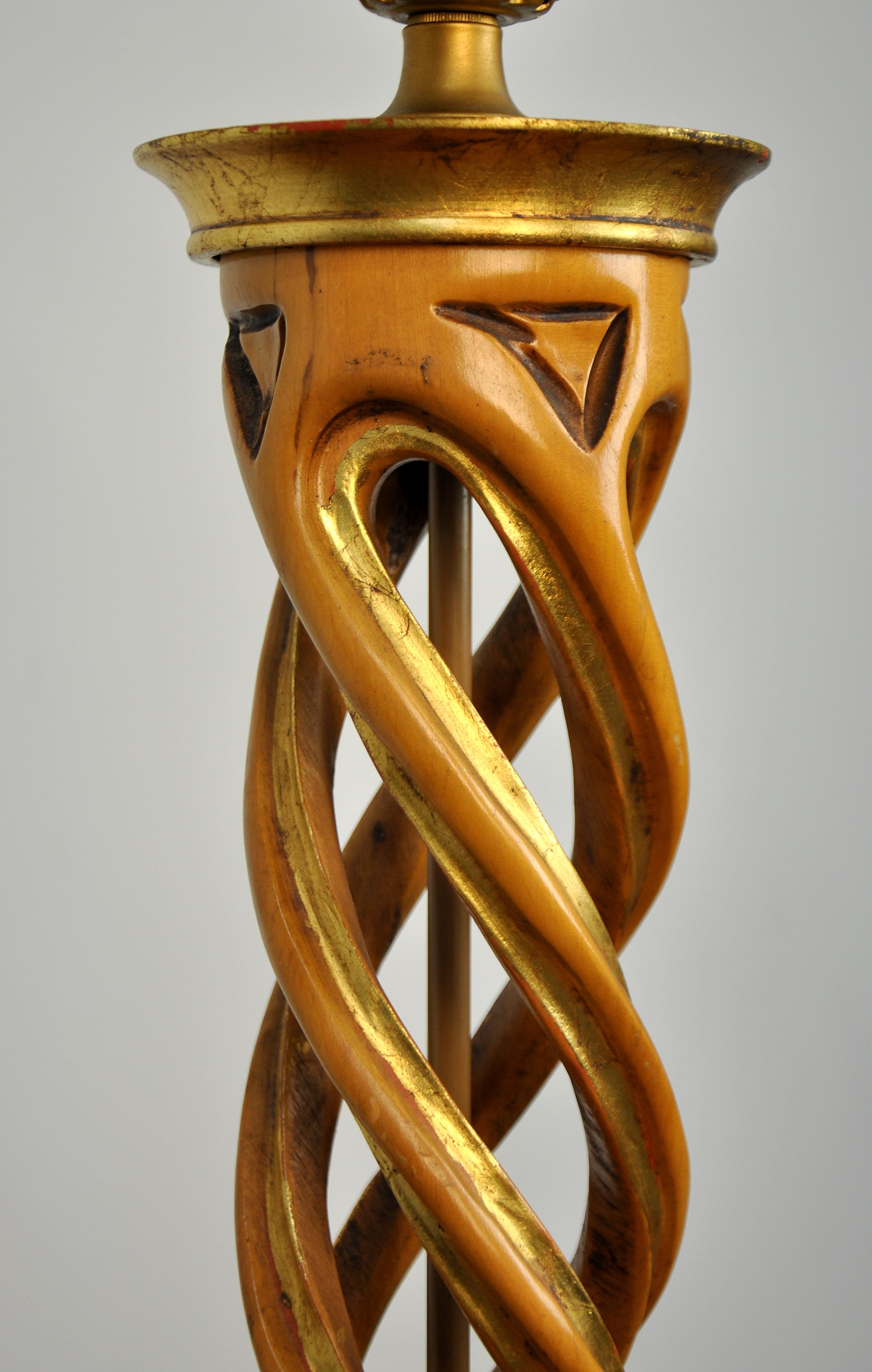American James Mont Gilt Wood Spiral Lamp For Sale