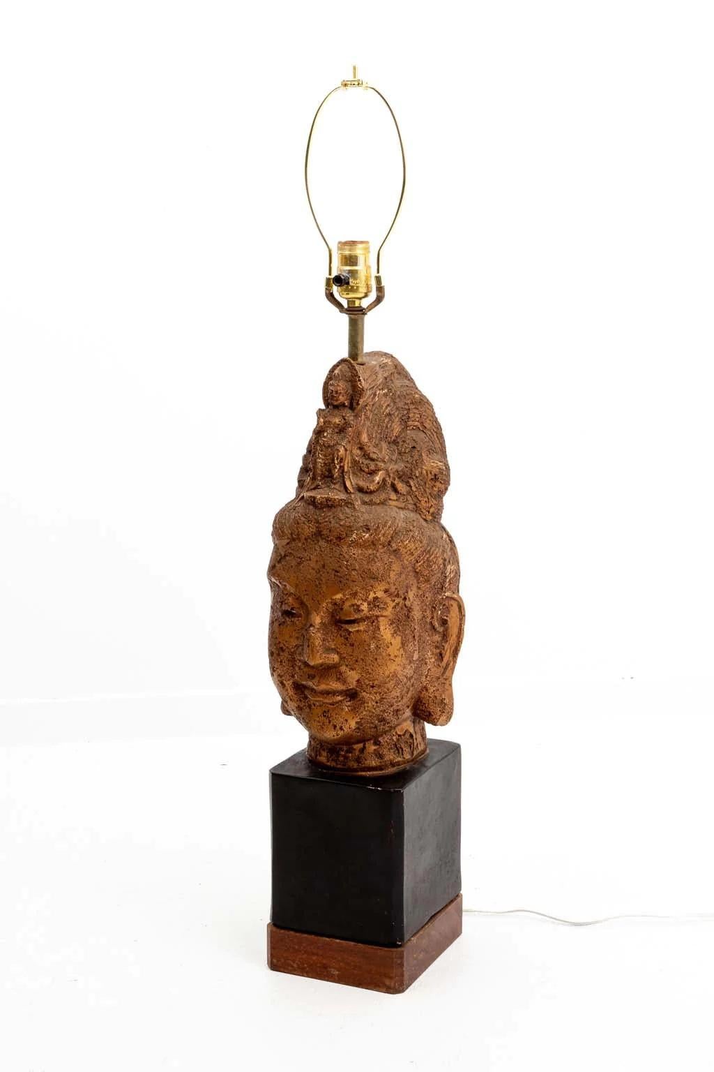 Mid-Century Modern James Mont Gold Buddha Lamp For Sale