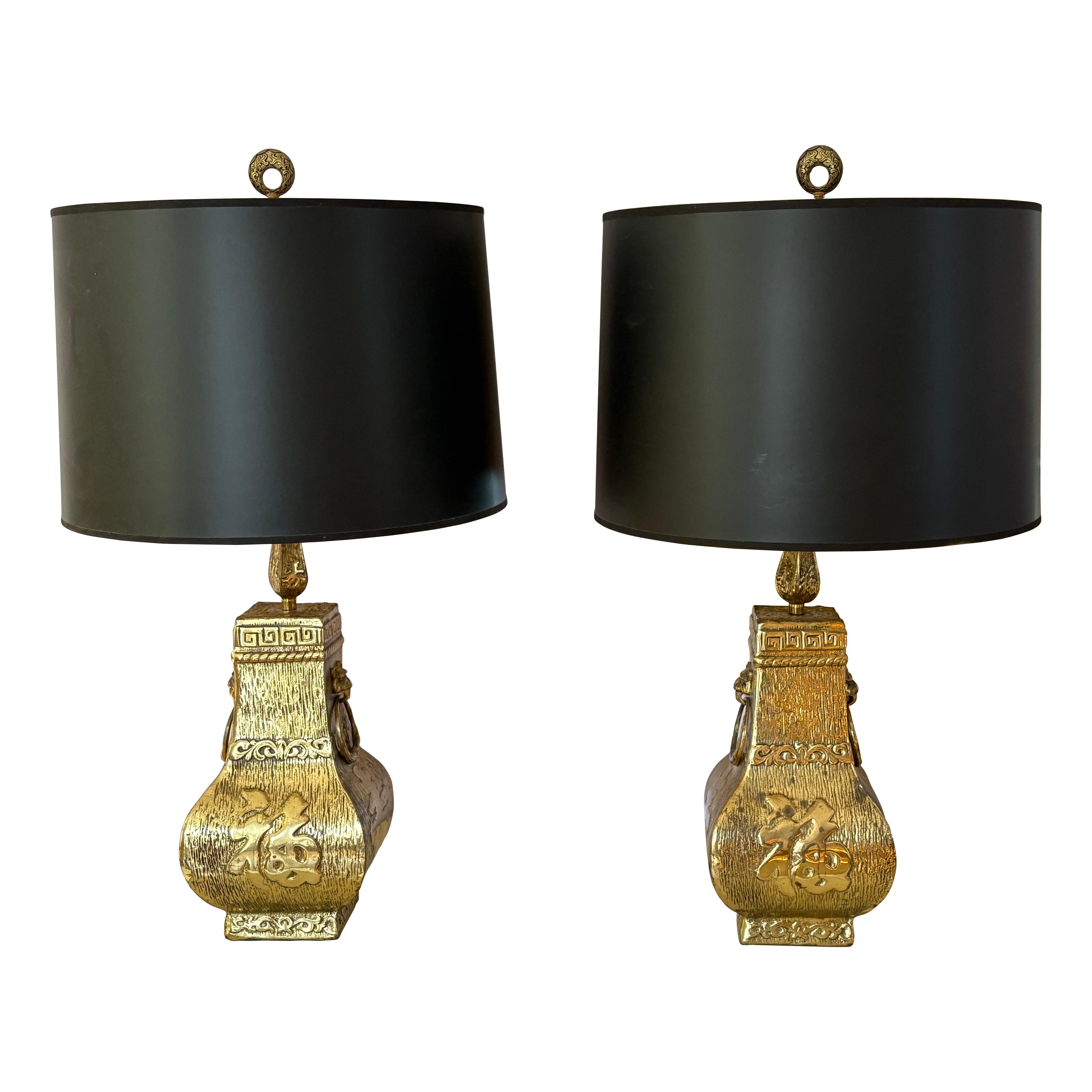 James Mont Hollywood Regency Brass lamps For Sale