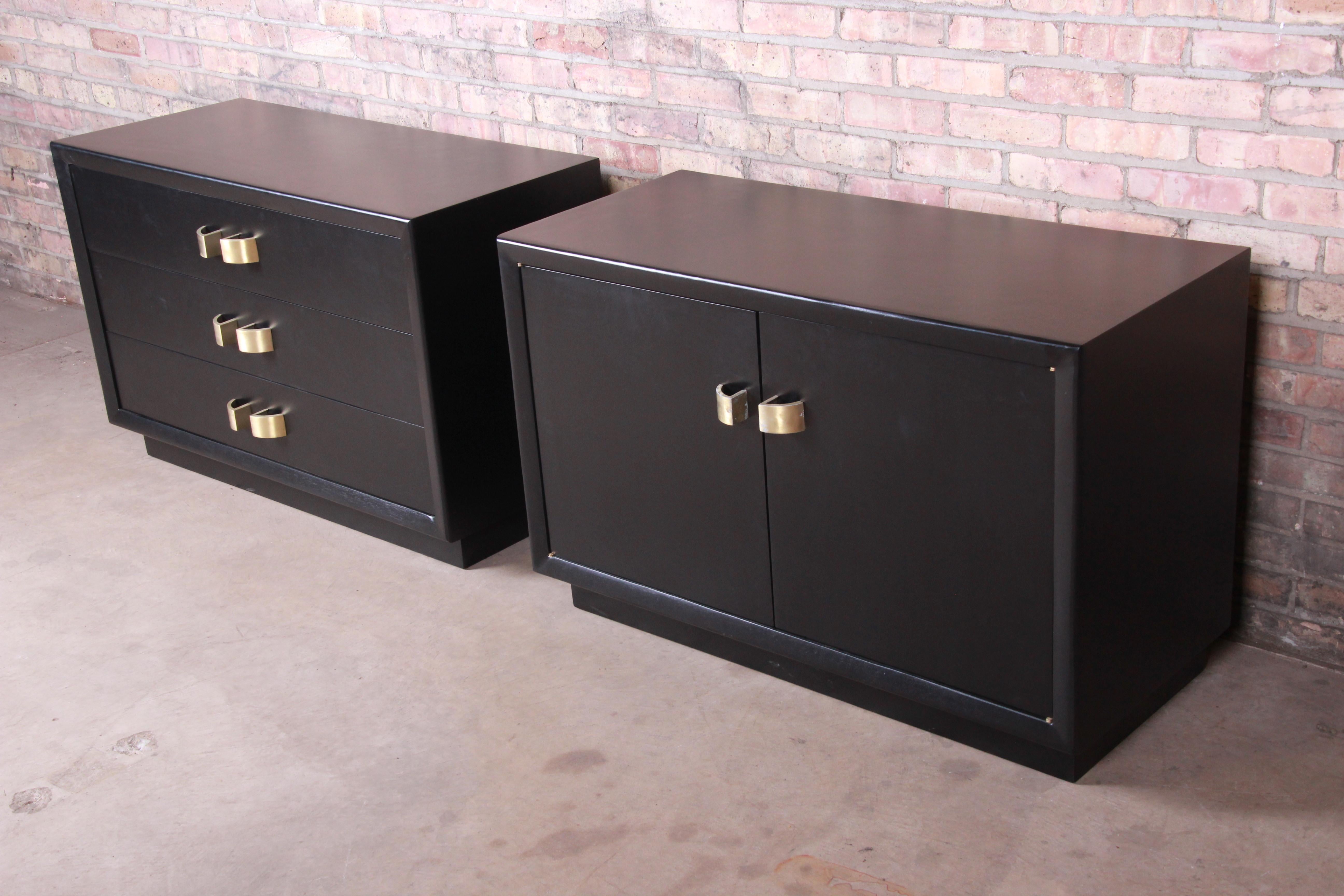 American James Mont Hollywood Regency Ebonized Chests or Large Nightstands, Restored