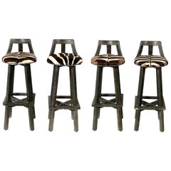 James Mont Limed Oak and Zebra Hide Bar Stools