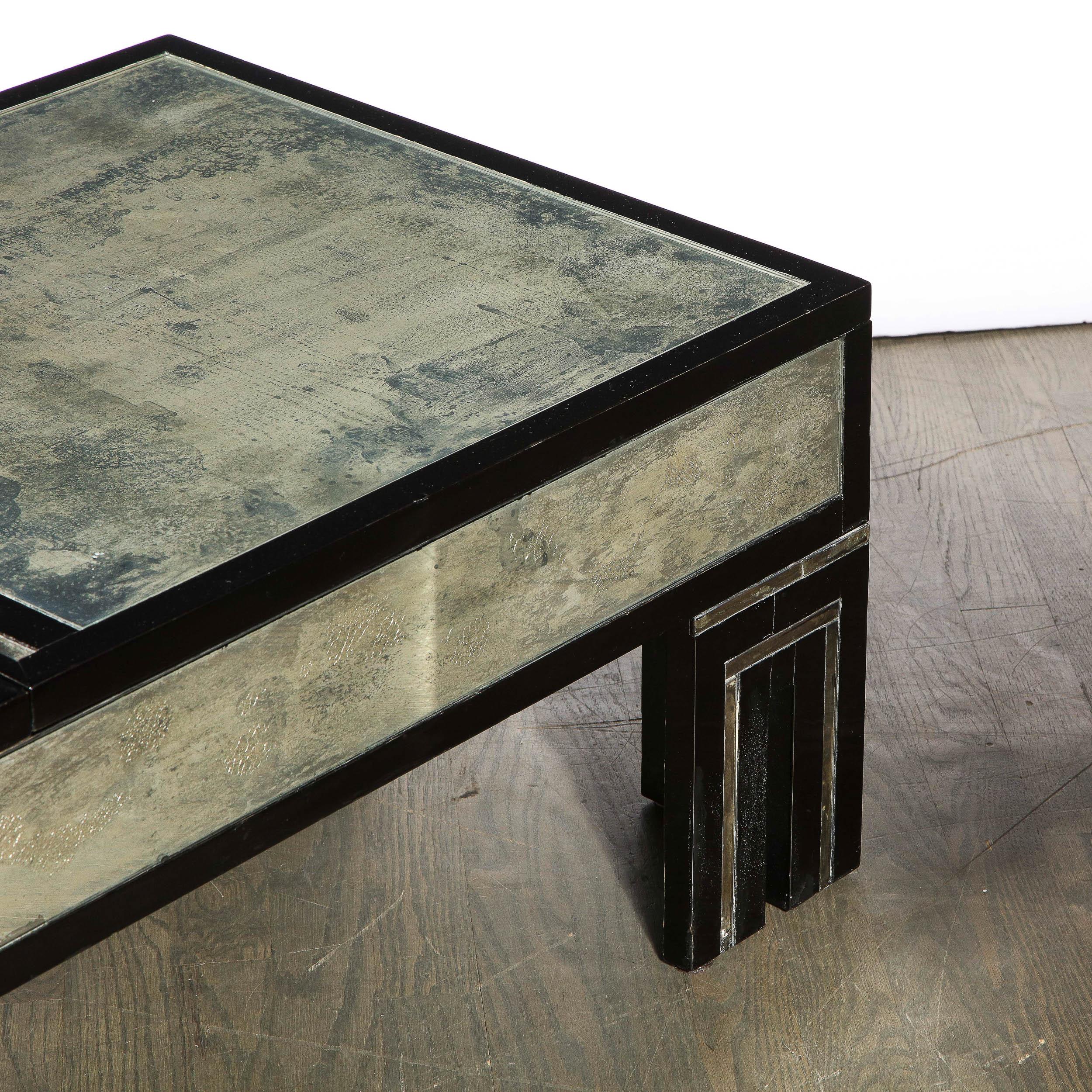 James Mont Mid-Century Ebonized & Antique Mirror Retractable Top Cocktail Table 6