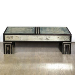 James Mont Cocktailtisch mit abnehmbarer Platte, ebonisierter und antiker Spiegel, Mitte des Jahrhunderts