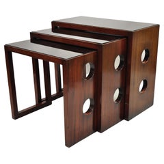 James Mont Mid-Century Modern Mahogany & Glass Top Art Deco Nesting Side Tables