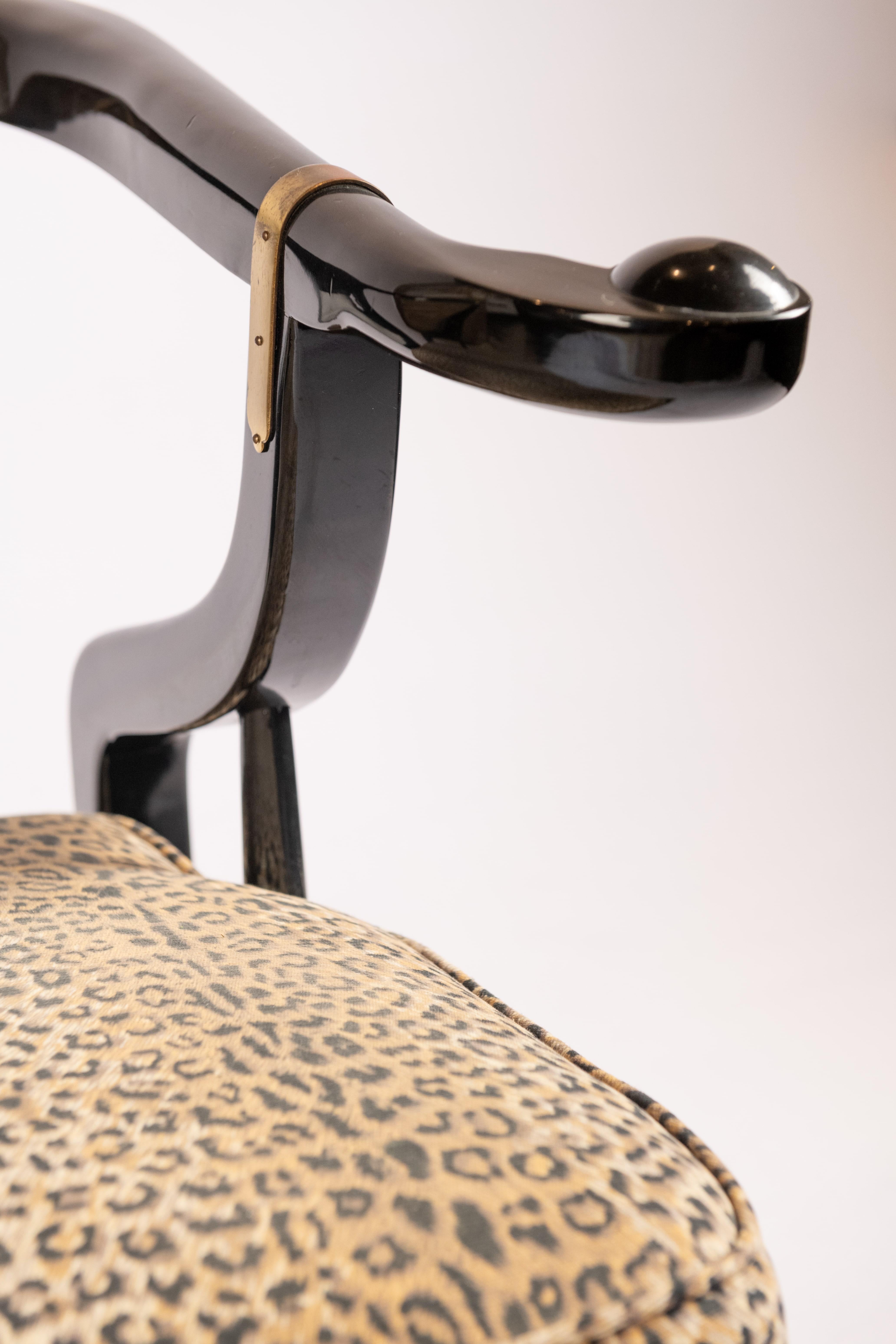 James Mont Ming Style Black Lacquer & Brass Chairs, a pair. Four available. For Sale 5