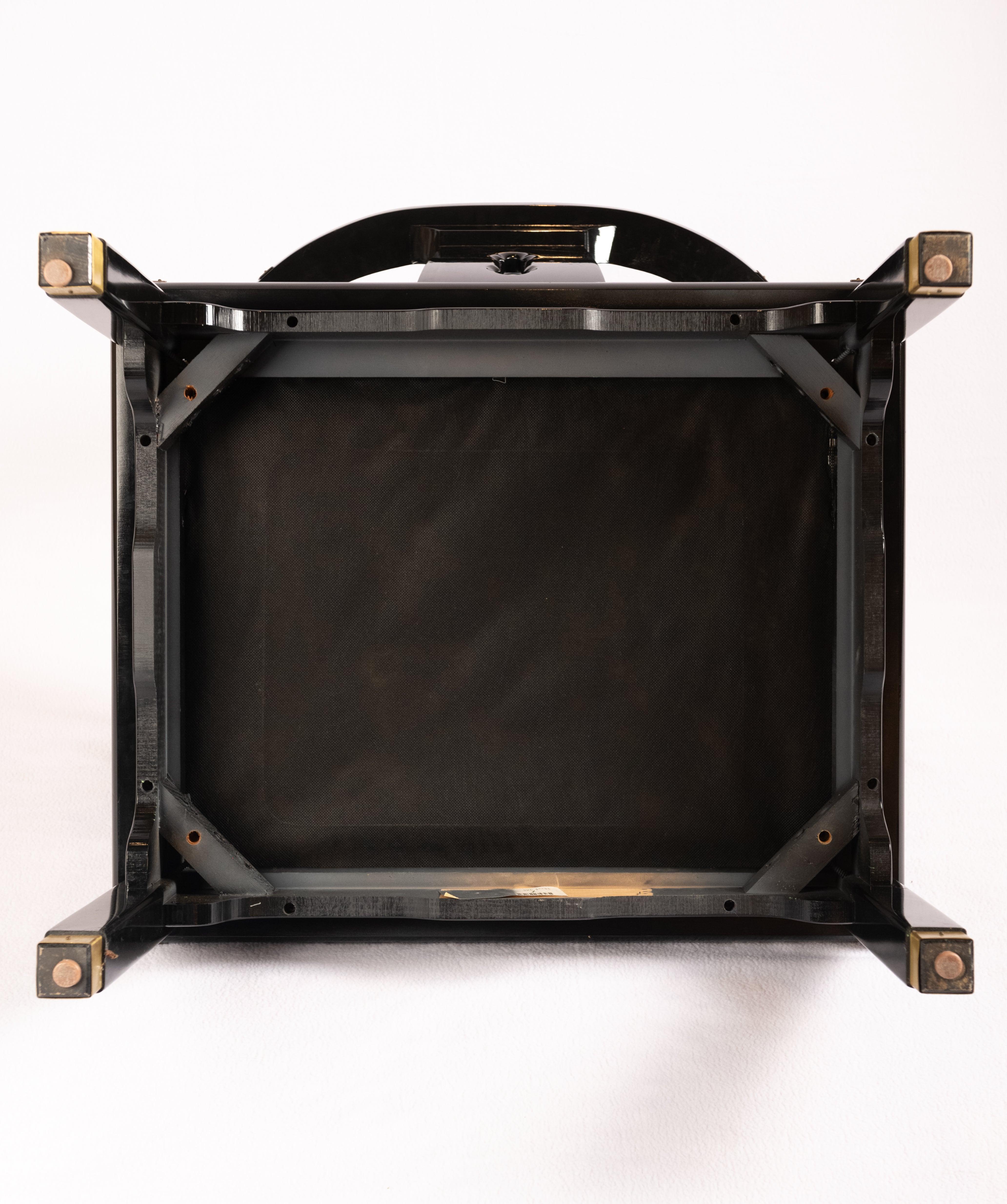 James Mont Ming Style Black Lacquer & Brass Chairs, a pair. Four available. For Sale 9