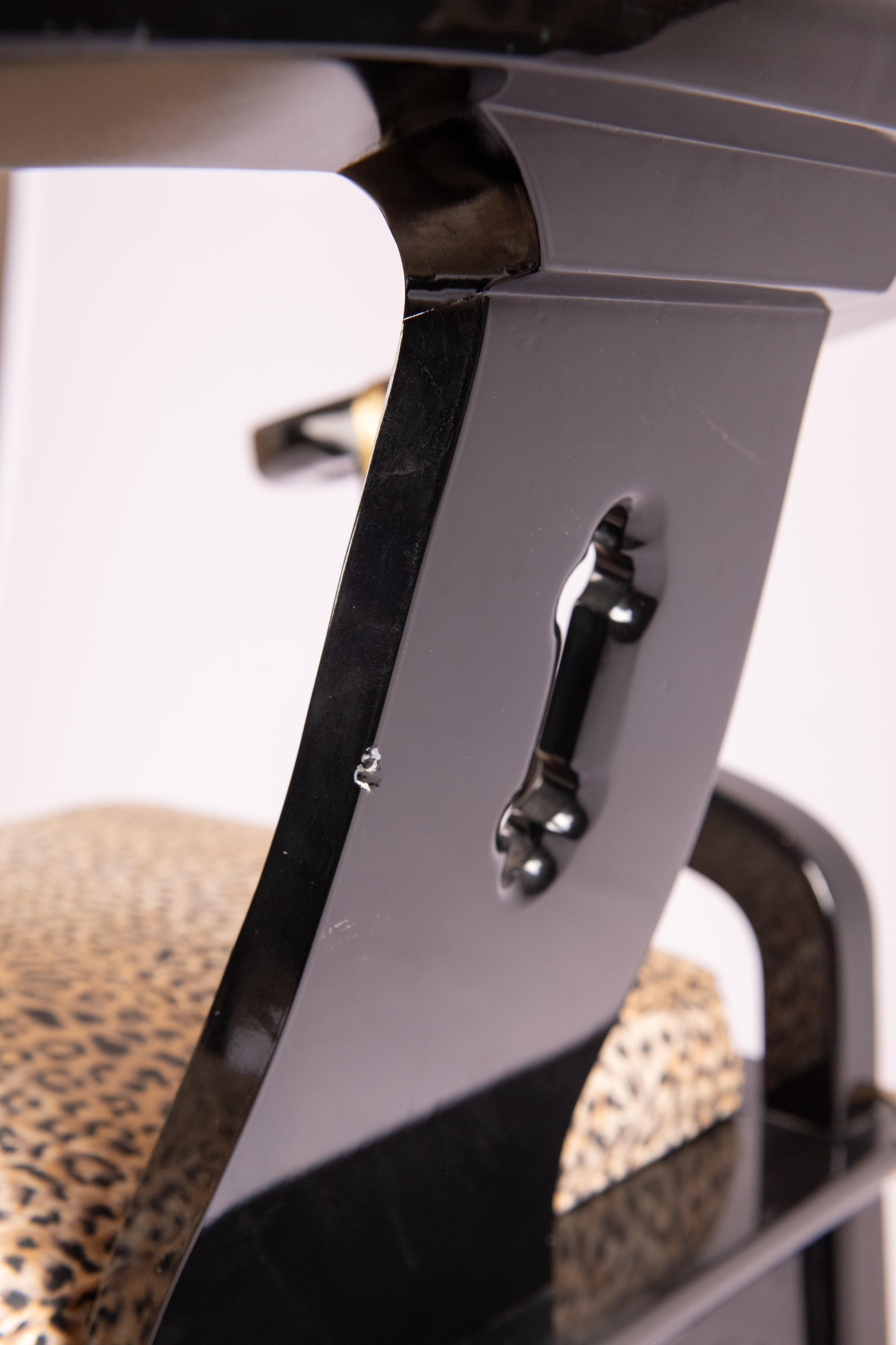James Mont Ming Style Black Lacquer & Brass Chairs, a pair. Four available. For Sale 1