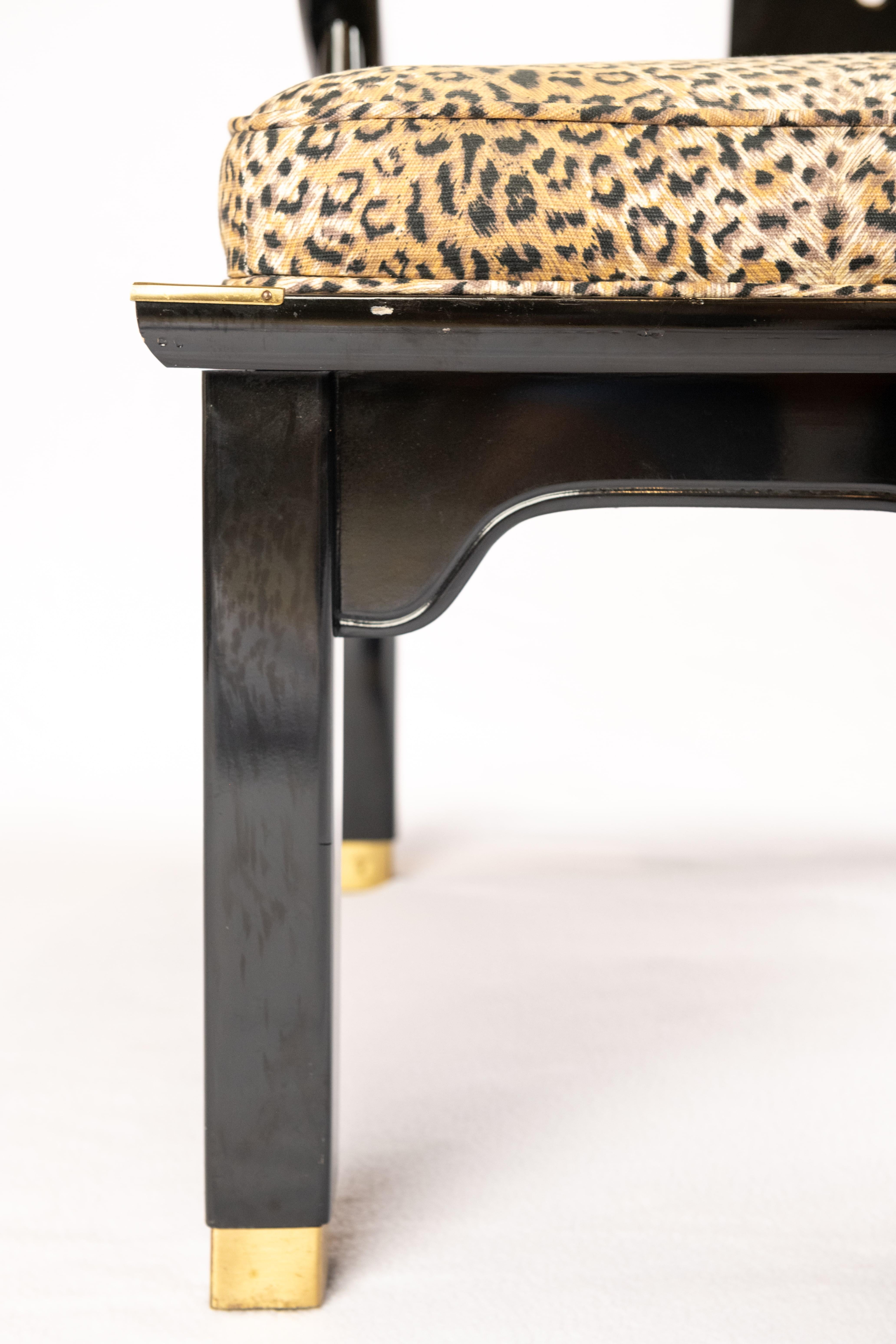 James Mont Ming Style Black Lacquer & Brass Chairs, a pair. Four available. For Sale 2