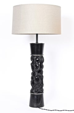Substantial James Mont Pierced Column Ebonized Wood Table Lamp, C. 1950