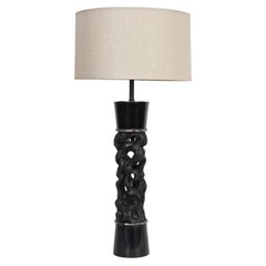 Substantial James Mont Carved Ebonized Wood Table Lamp, C. 1950