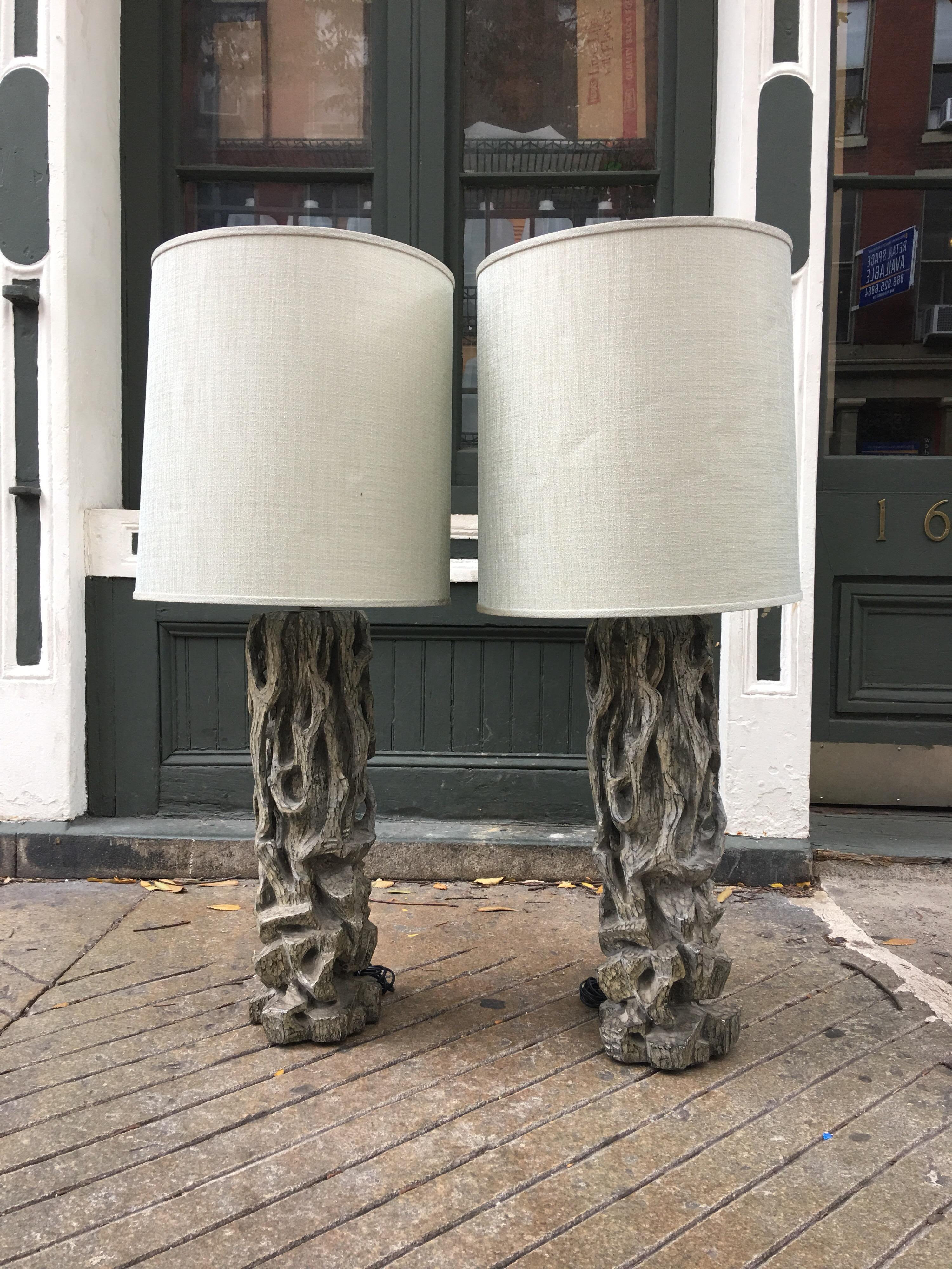 James Mont Monumental Carved Tree Trunk Lamps 1