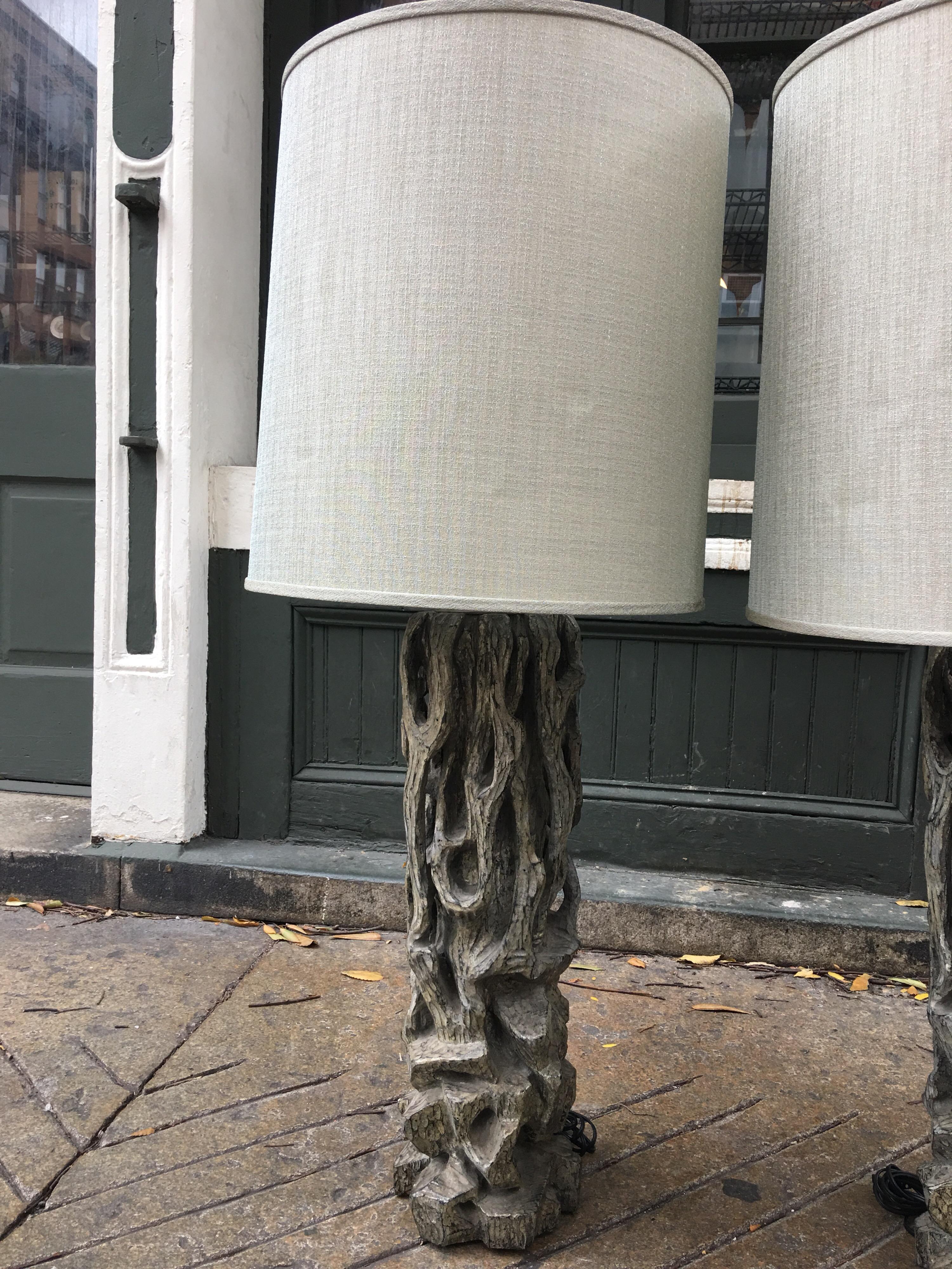 James Mont Monumental Carved Tree Trunk Lamps 2