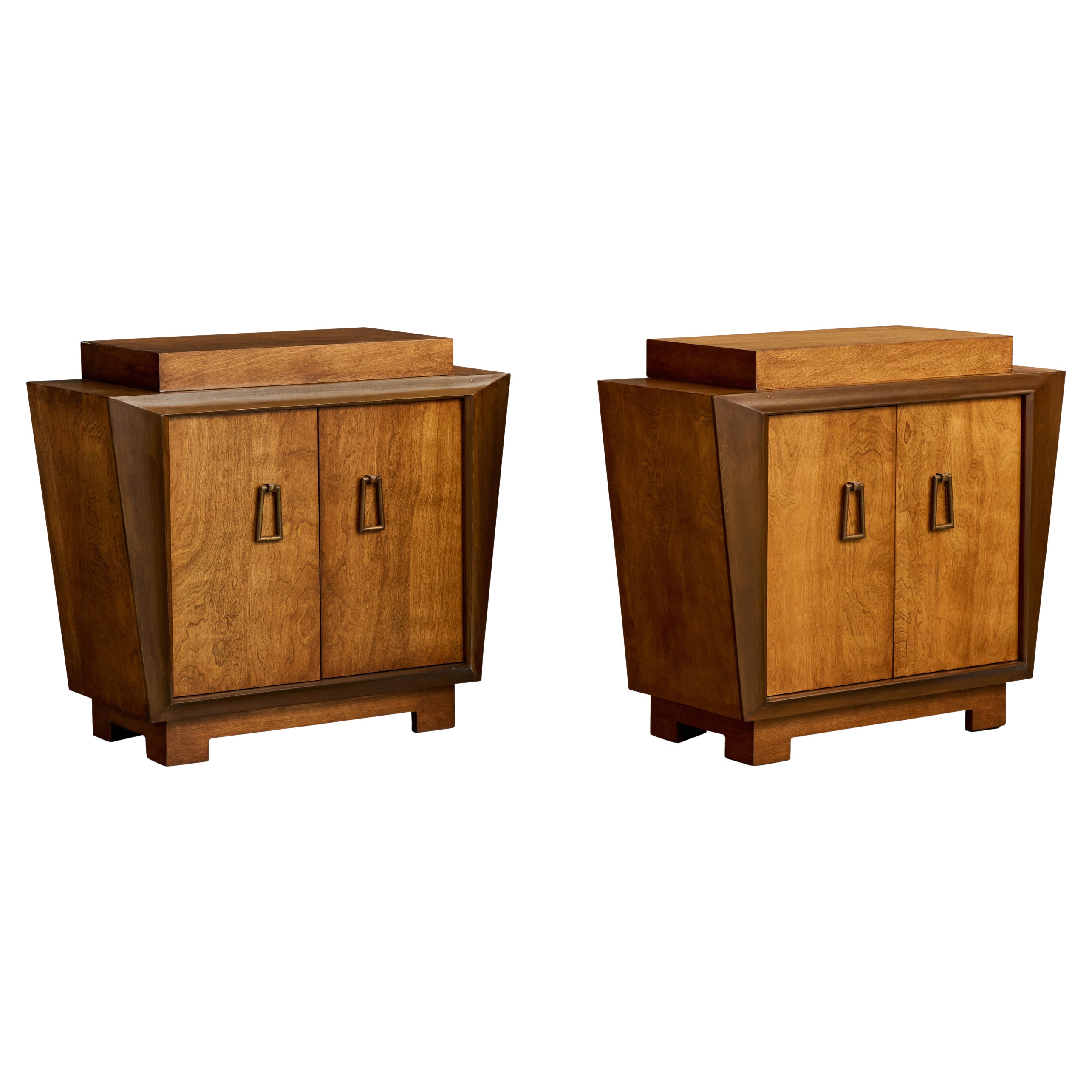 James Mont, Nighstands, Maple, Brass, USA, 1950s