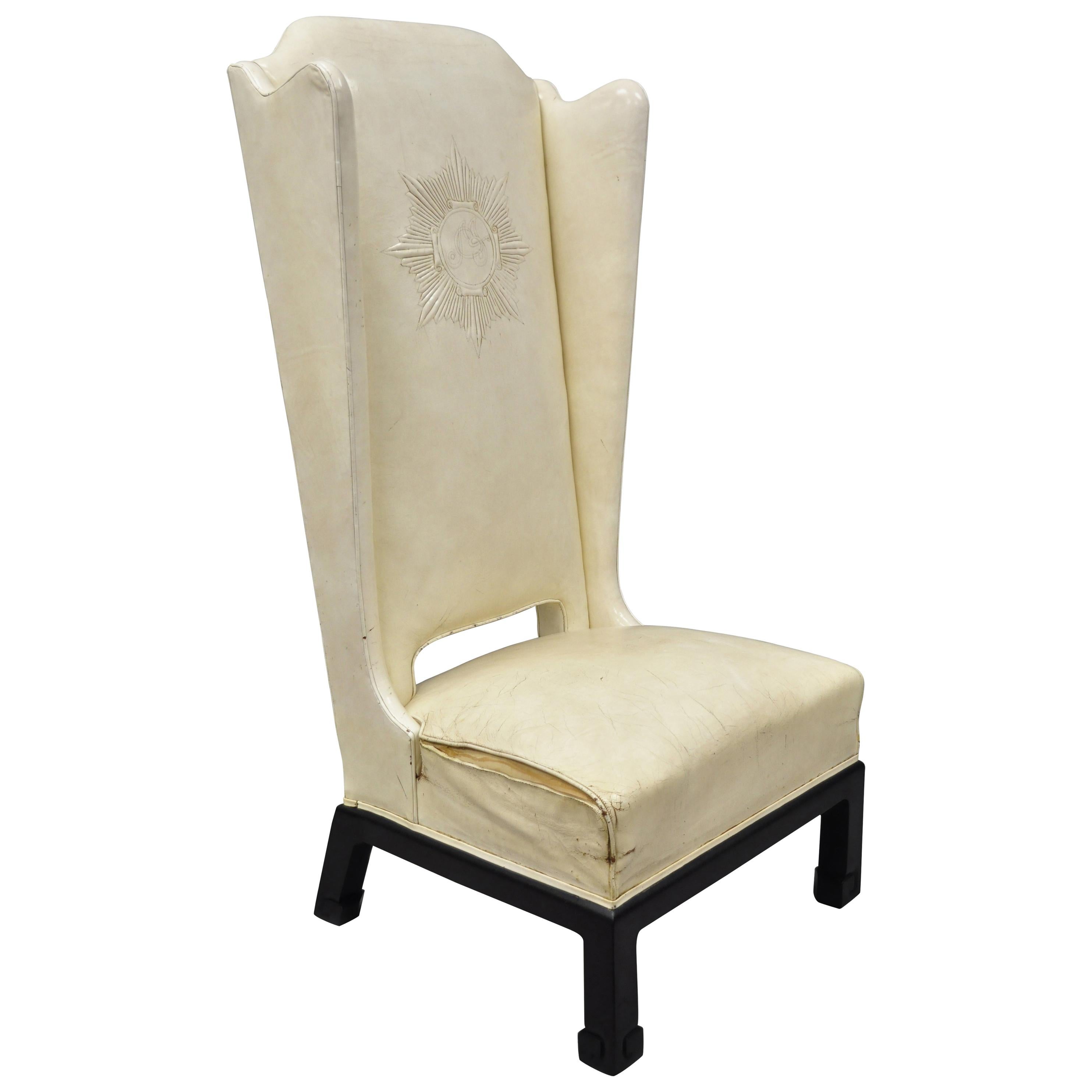 James Mont Oversized Leather Oriental High Back Chair For Sale