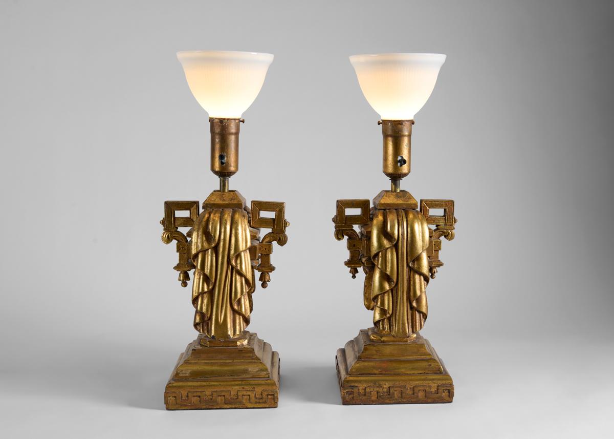 Mid-20th Century James Mont, Pair of Giltwood Table Lamps, United States, circa 1960 For Sale