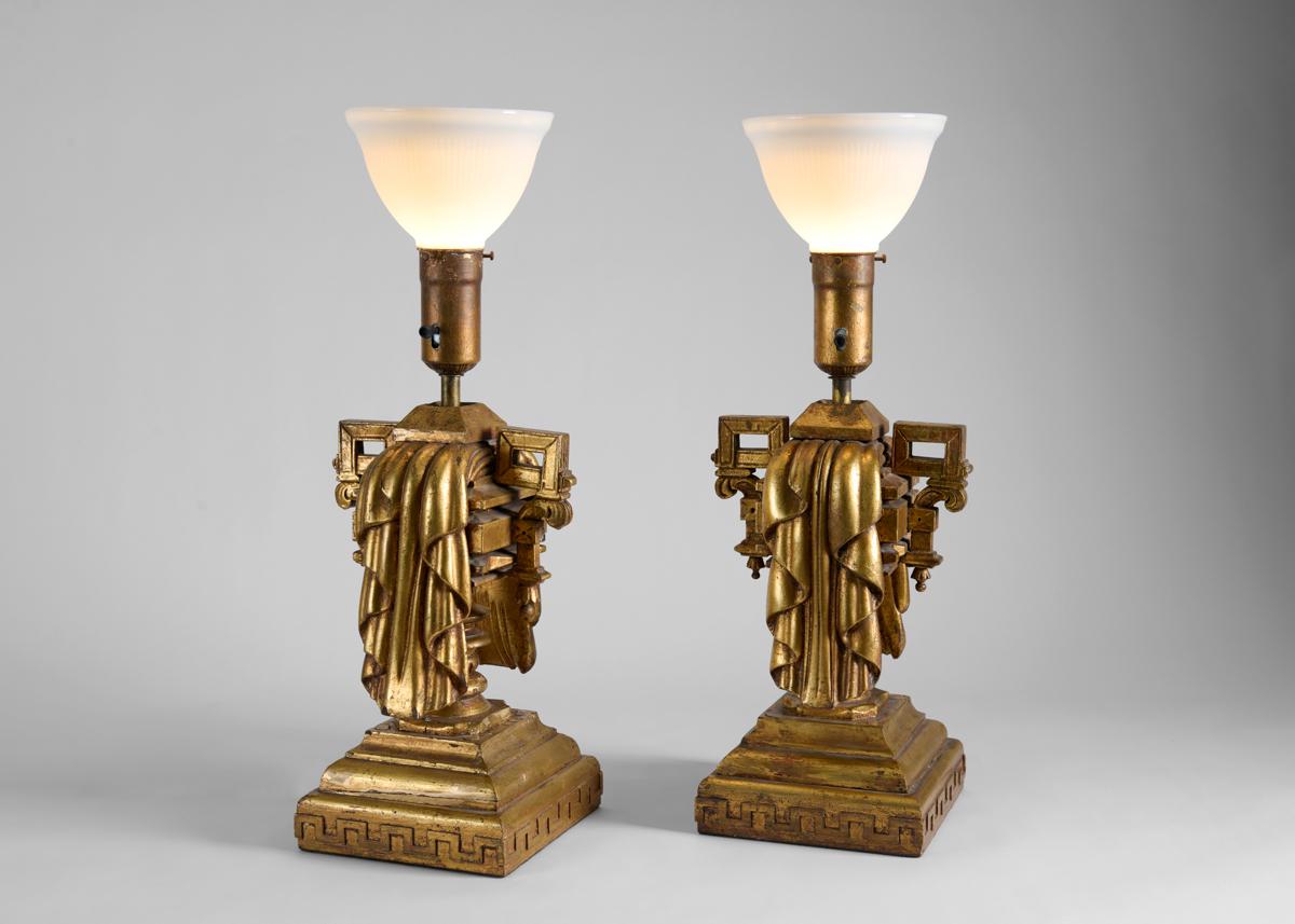 Wood James Mont, Pair of Giltwood Table Lamps, United States, circa 1960 For Sale