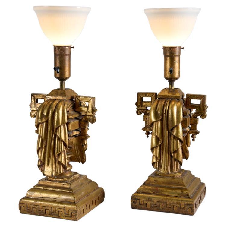 James Mont, Paire de lampes de table en bois doré, États-Unis, vers 1960