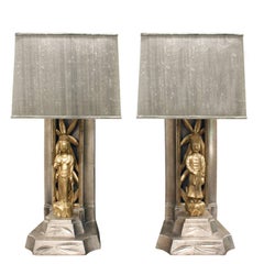 James Mont Pair of Hand-Carved Table Lamps, 1950s