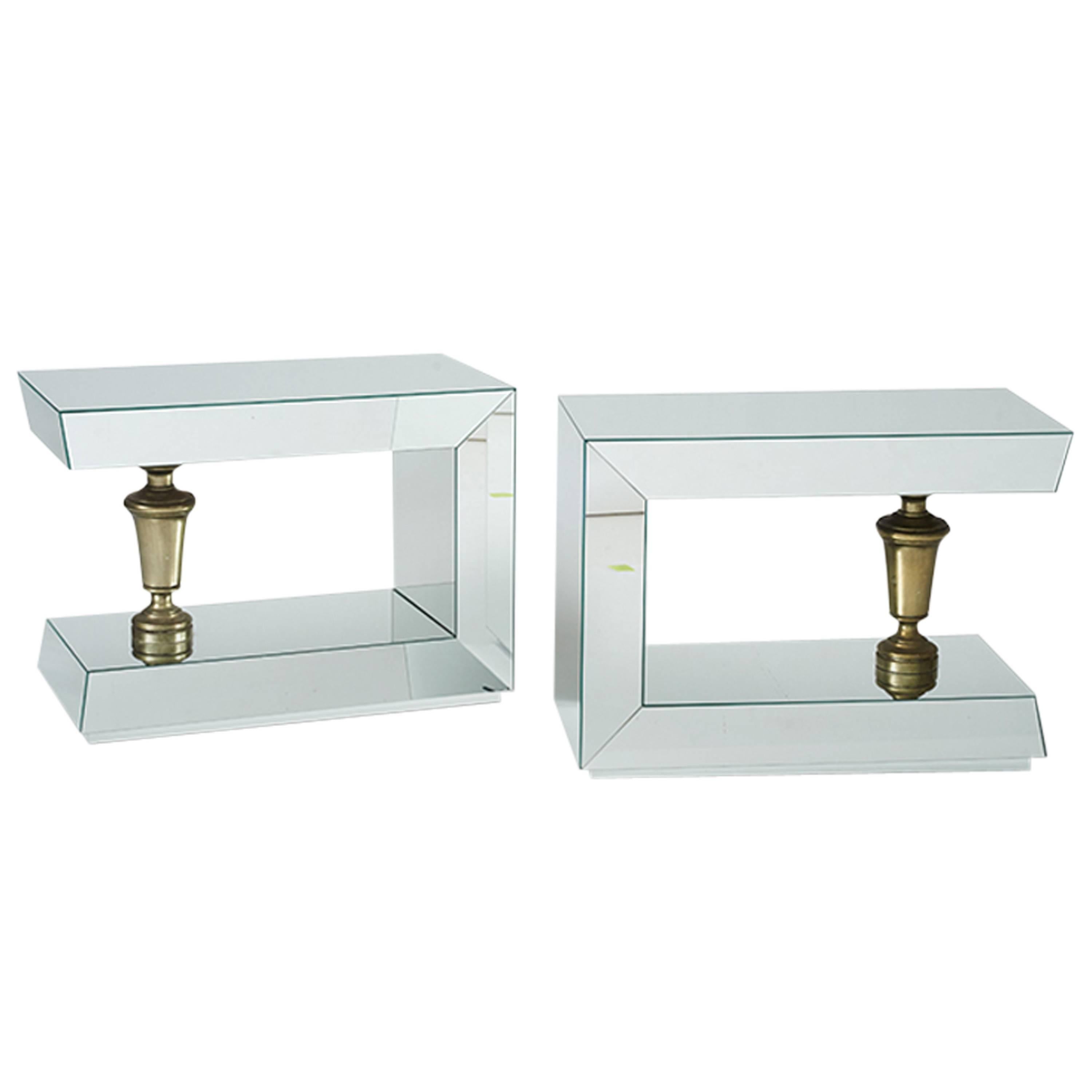 James Mont Pair of Mirrored End Tables For Sale