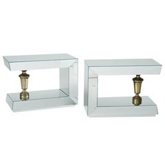 James Mont Pair of Mirrored End Tables